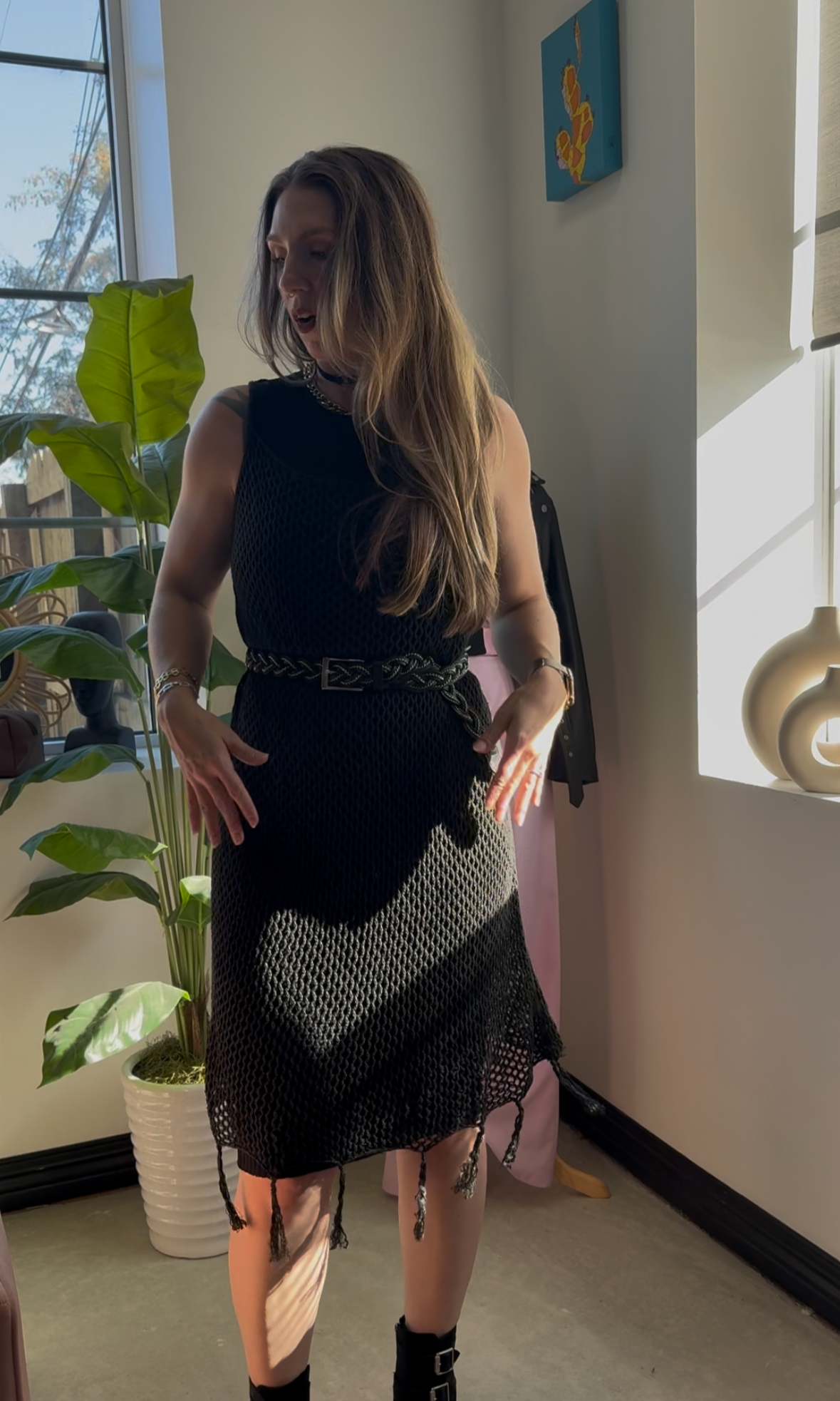 Sexy Boho Black Mesh Dress with Tassels on the Hem