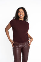 Gyal Bashy women's ribbed short-sleeve sweater in dark cherry