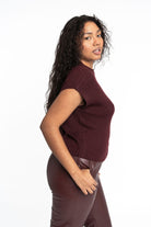 Gyal Bashy women's ribbed short-sleeve sweater in dark cherry