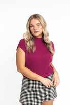Angela: Sustainable Cap Sleeve Mock Neck Ribbed Sweater by Elaine Lewis GyalBashy