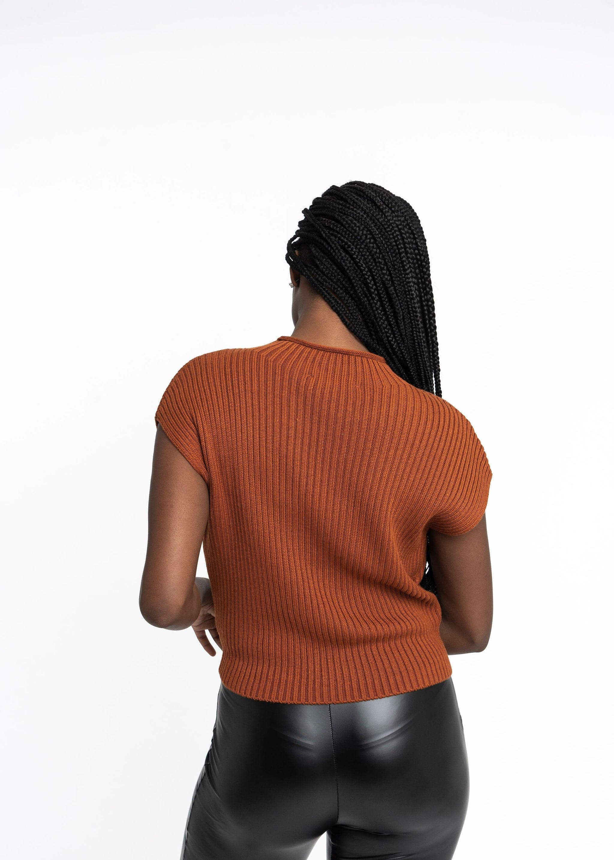 Angela: Sustainable Cap Sleeve Mock Neck Ribbed Sweater by Elaine Lewis GyalBashy