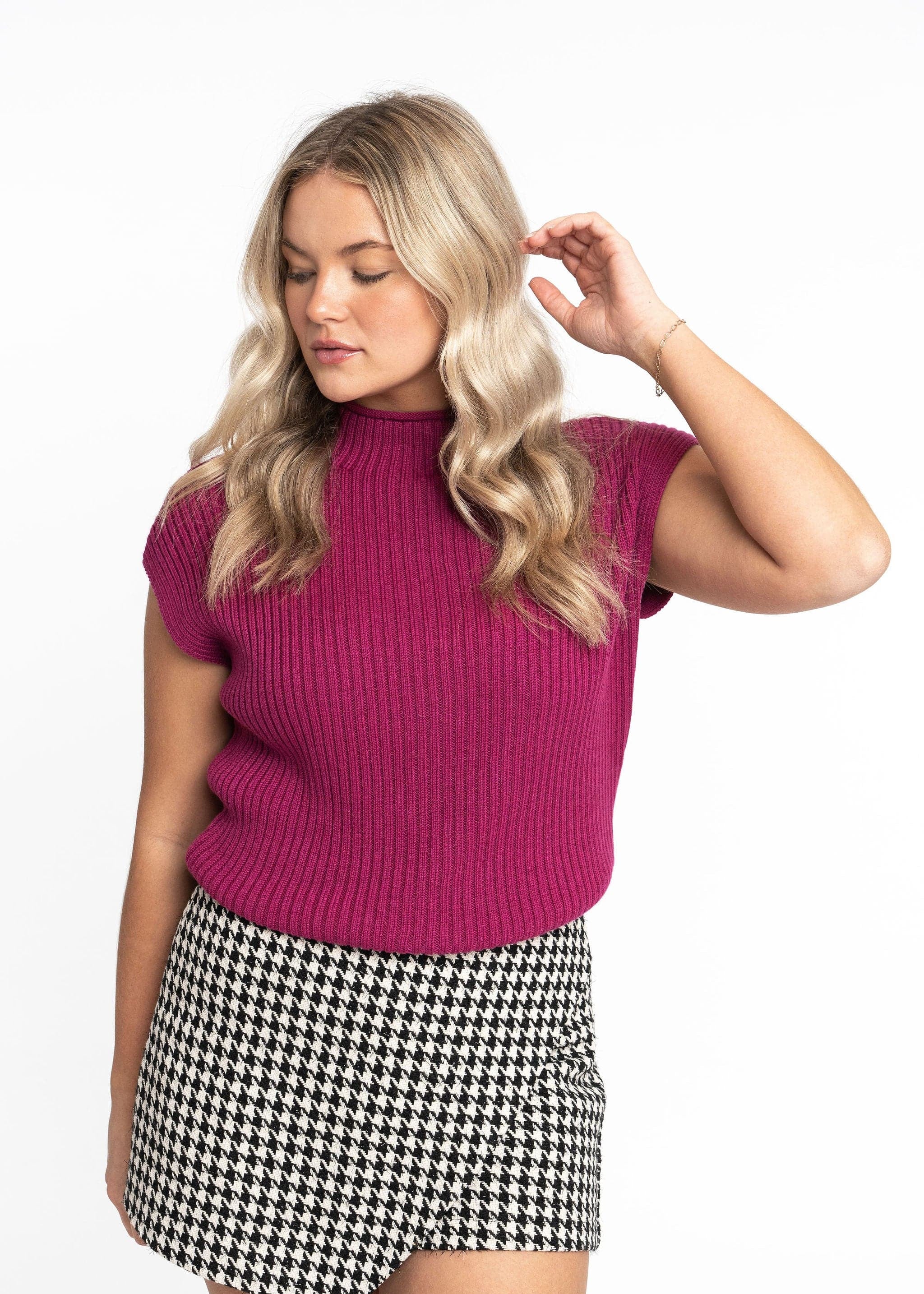 Angela: Sustainable Cap Sleeve Mock Neck Ribbed Sweater by Elaine Lewis GyalBashy