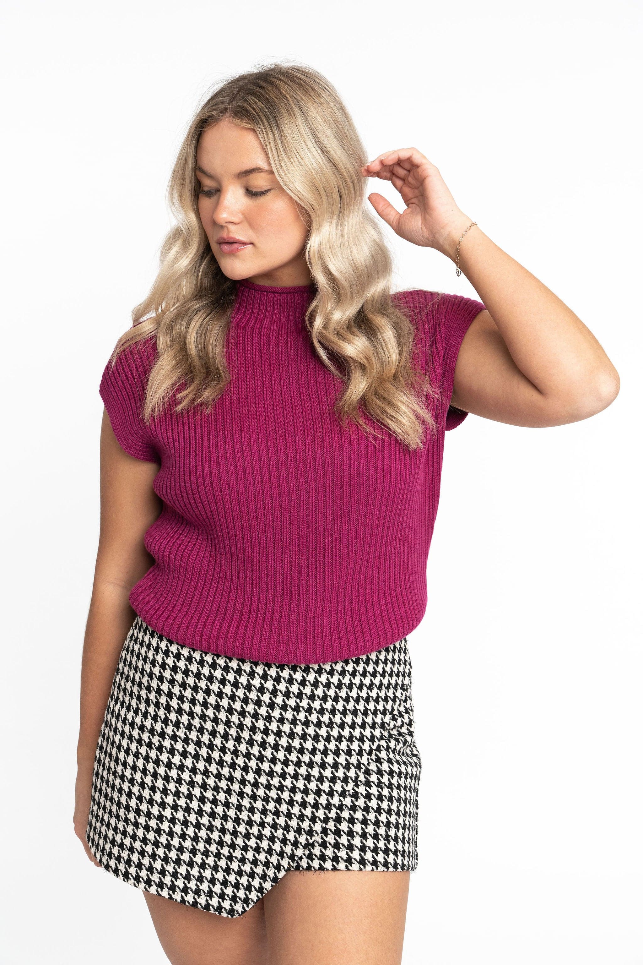 Angela: Sustainable Cap Sleeve Mock Neck Ribbed Sweater by Elaine Lewis GyalBashy