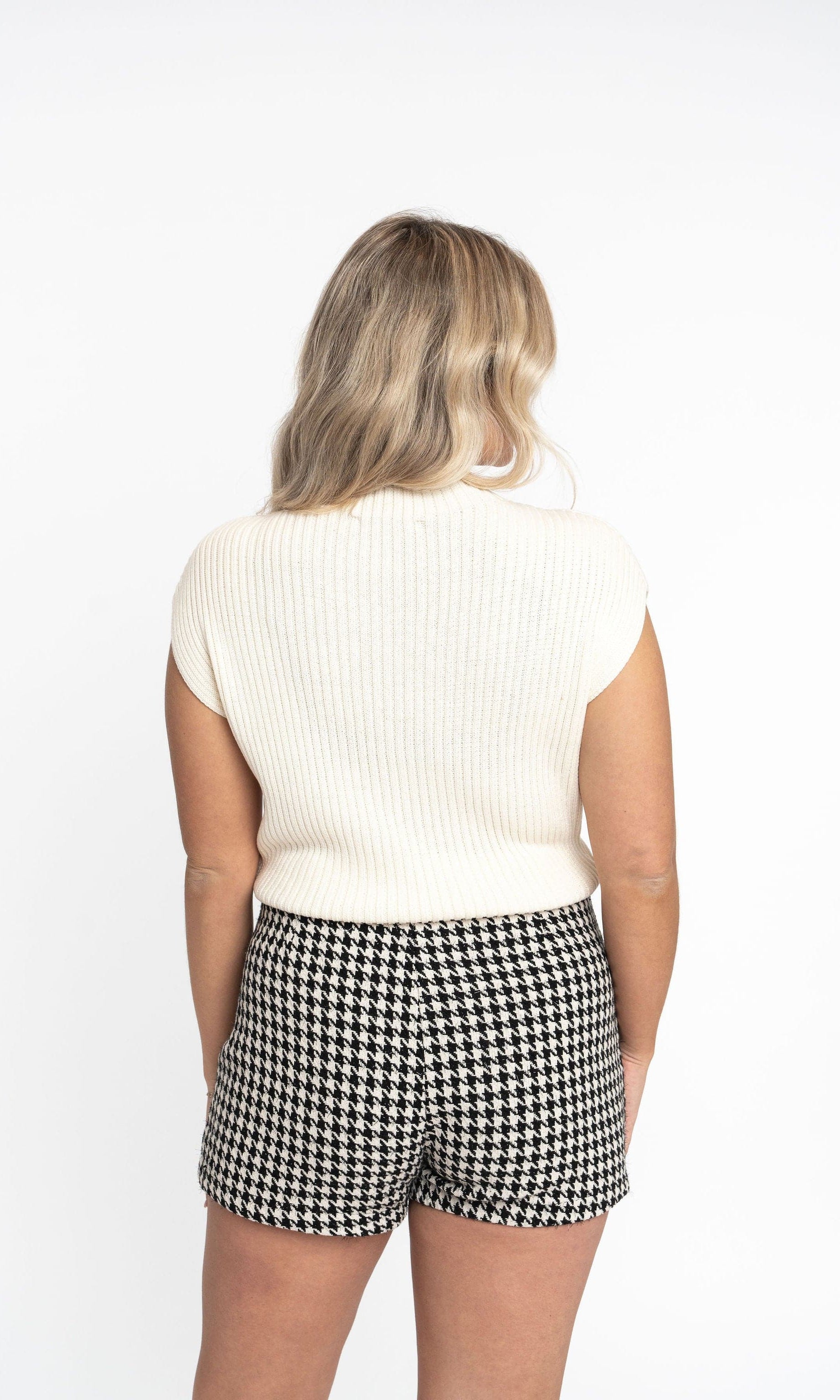 Angela: Sustainable Cap Sleeve Mock Neck Ribbed Sweater by Elaine Lewis GyalBashy