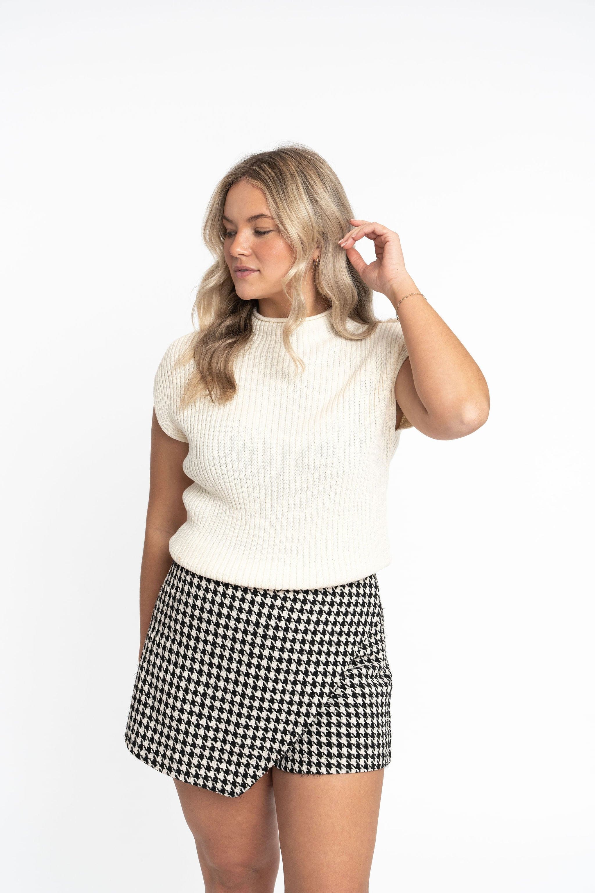 Angela: Sustainable Cap Sleeve Mock Neck Ribbed Sweater by Elaine Lewis GyalBashy