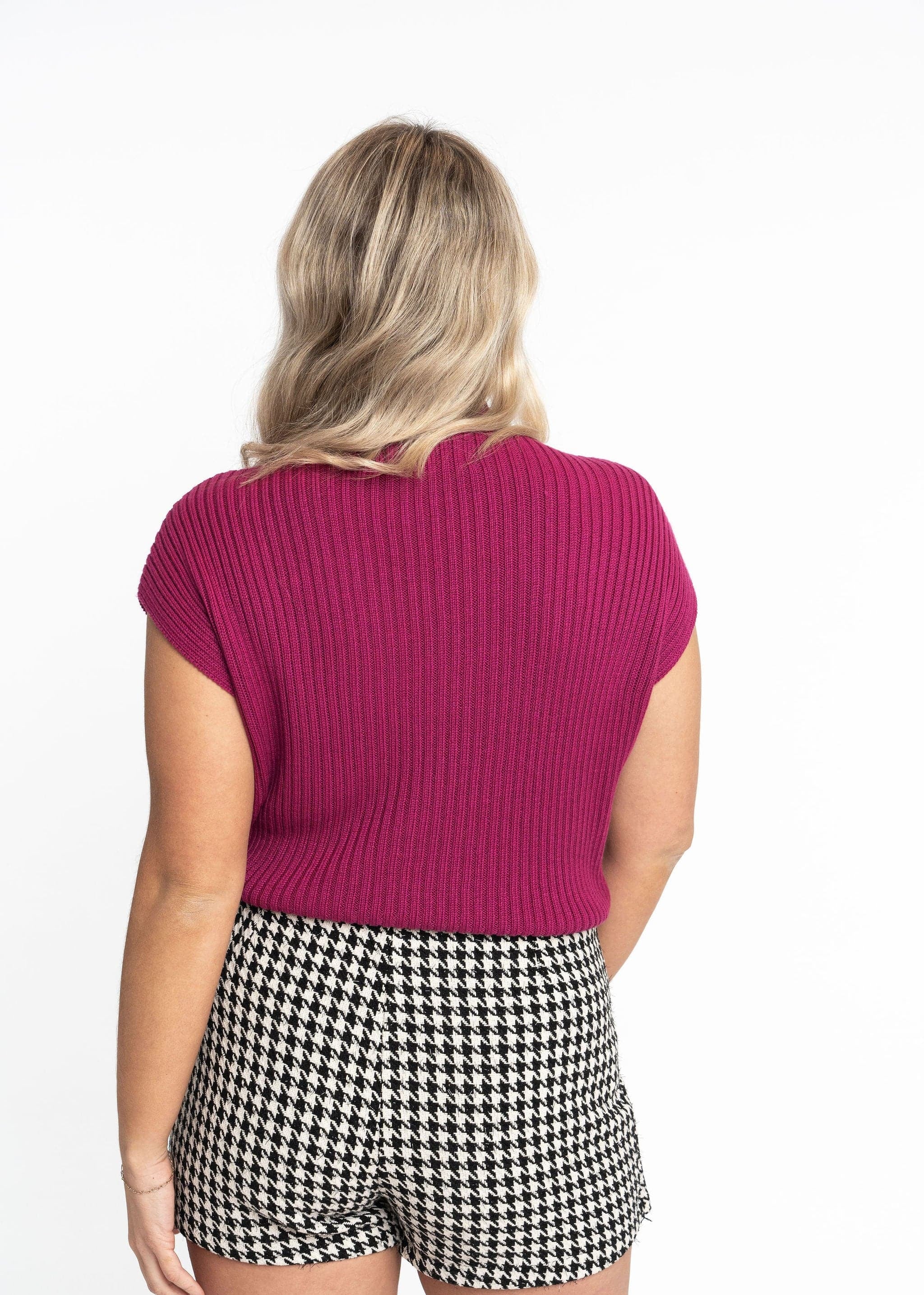 Angela: Sustainable Cap Sleeve Mock Neck Ribbed Sweater by Elaine Lewis GyalBashy