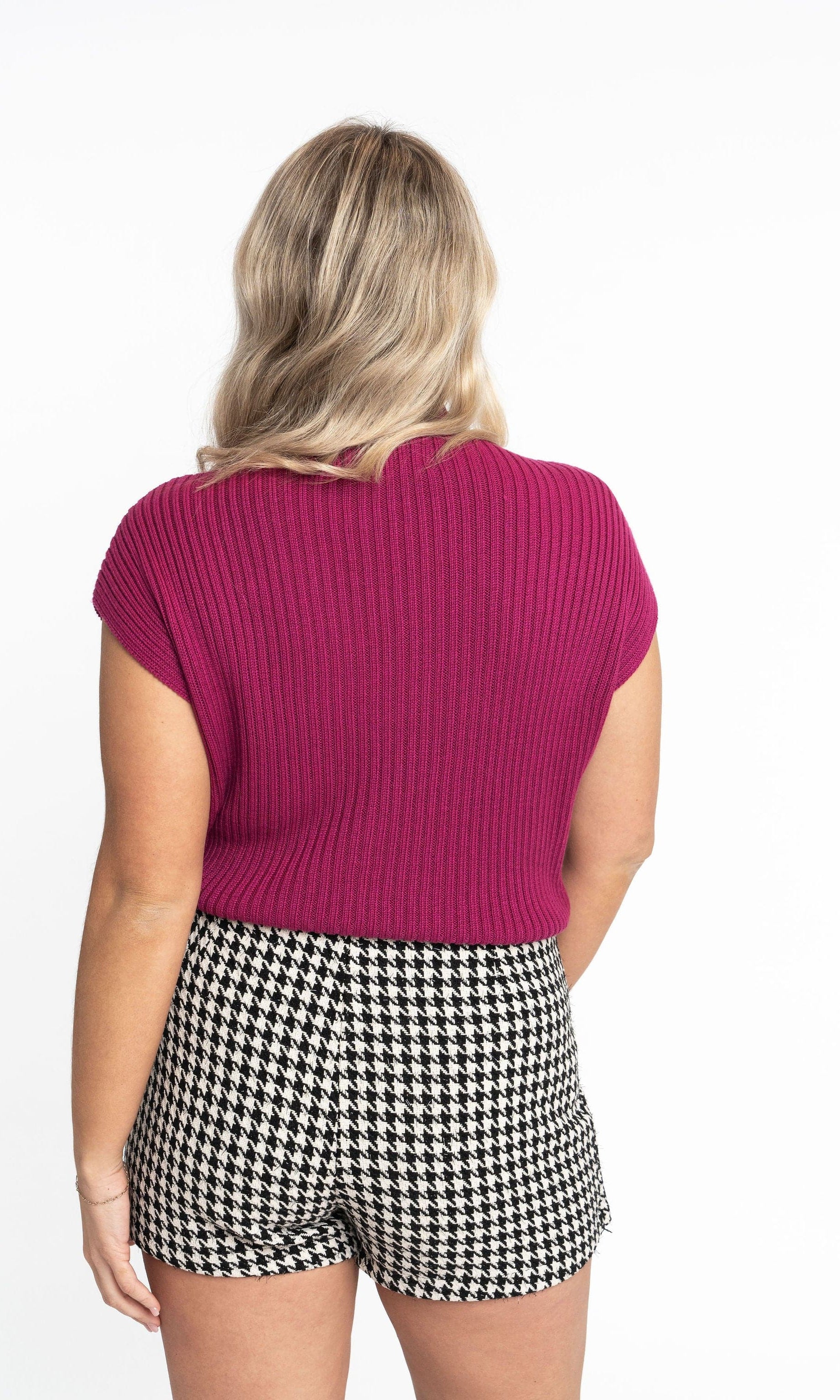 Angela: Sustainable Cap Sleeve Mock Neck Ribbed Sweater by Elaine Lewis GyalBashy