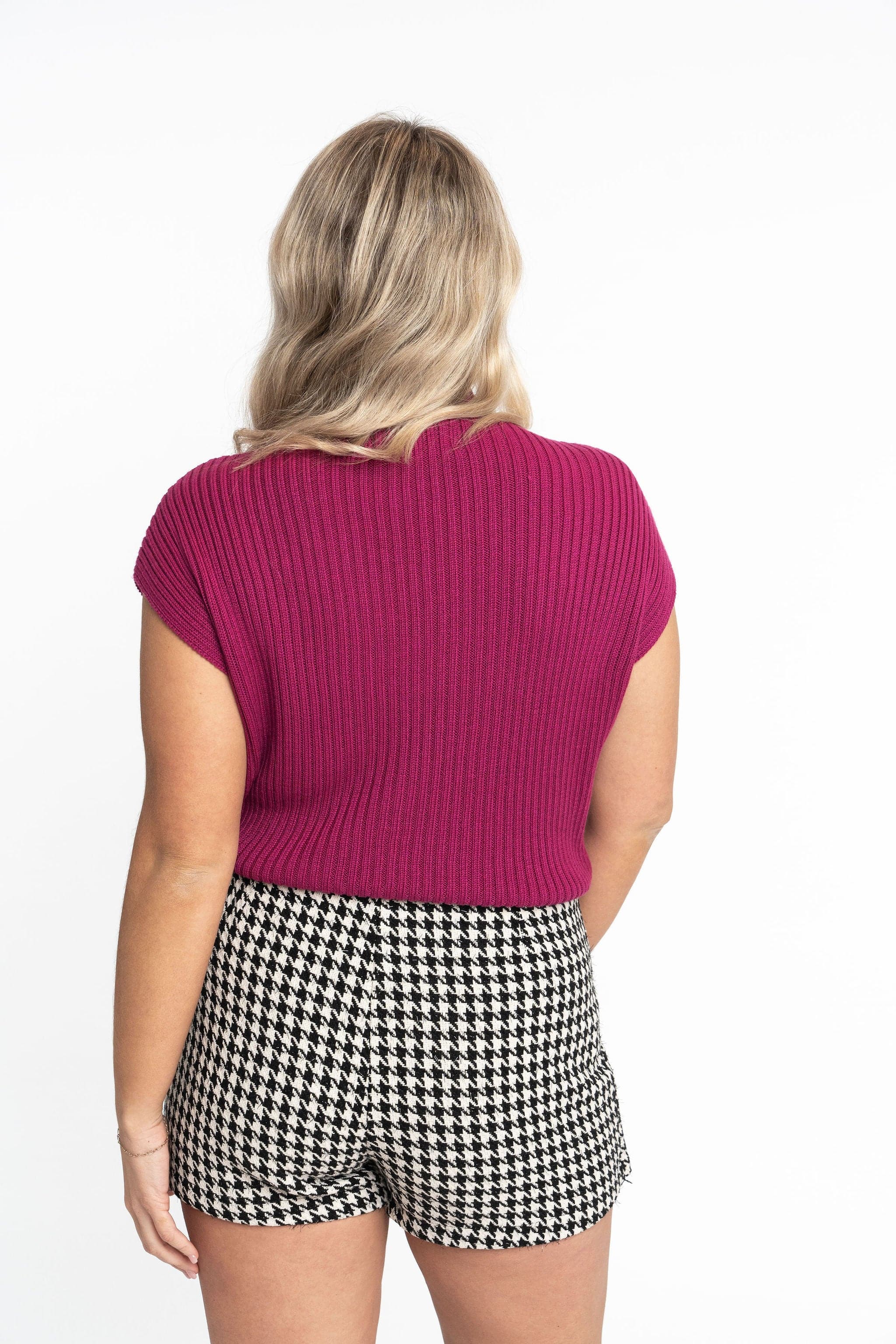Angela: Sustainable Cap Sleeve Mock Neck Ribbed Sweater by Elaine Lewis GyalBashy