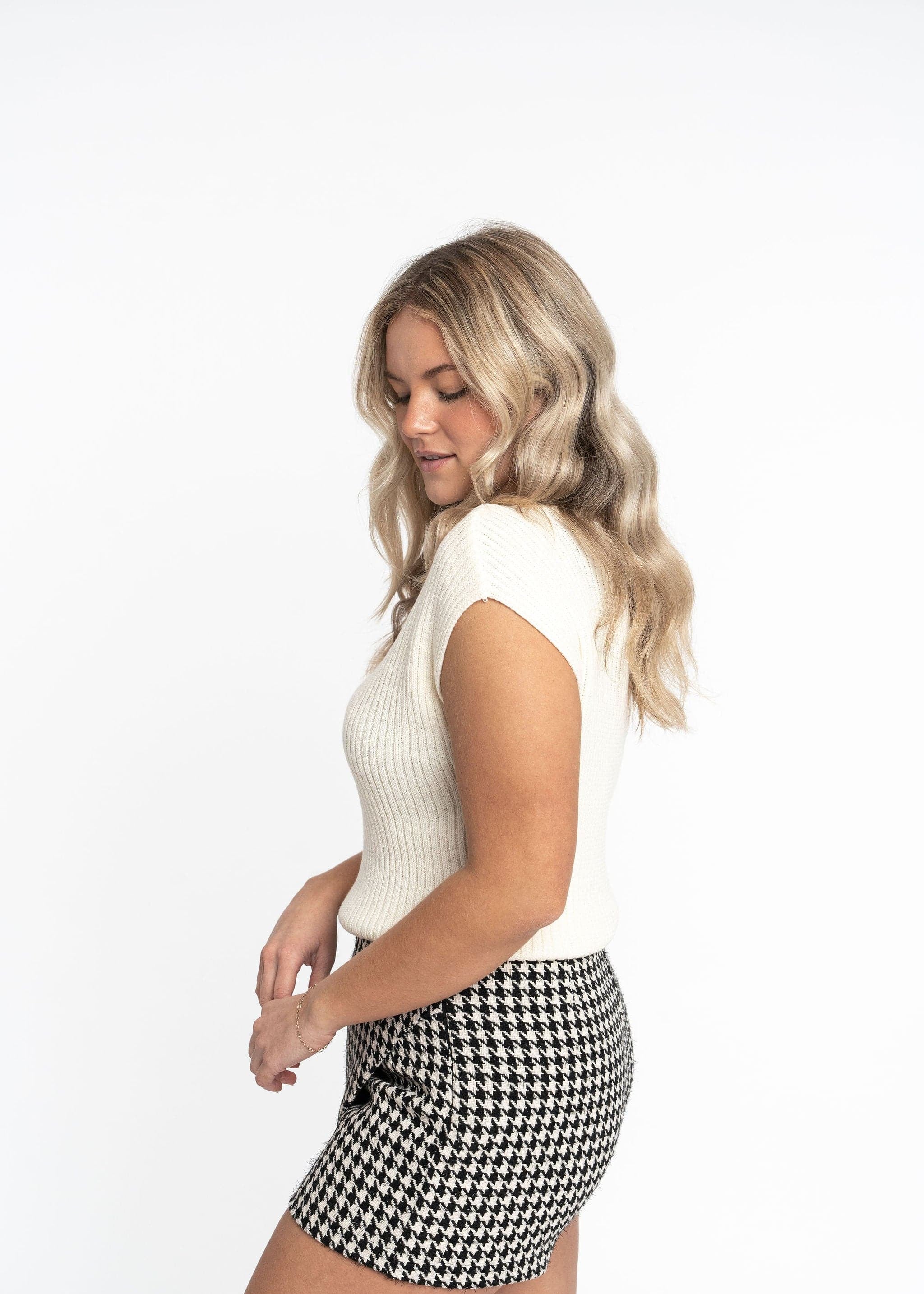 Angela: Sustainable Cap Sleeve Mock Neck Ribbed Sweater by Elaine Lewis GyalBashy