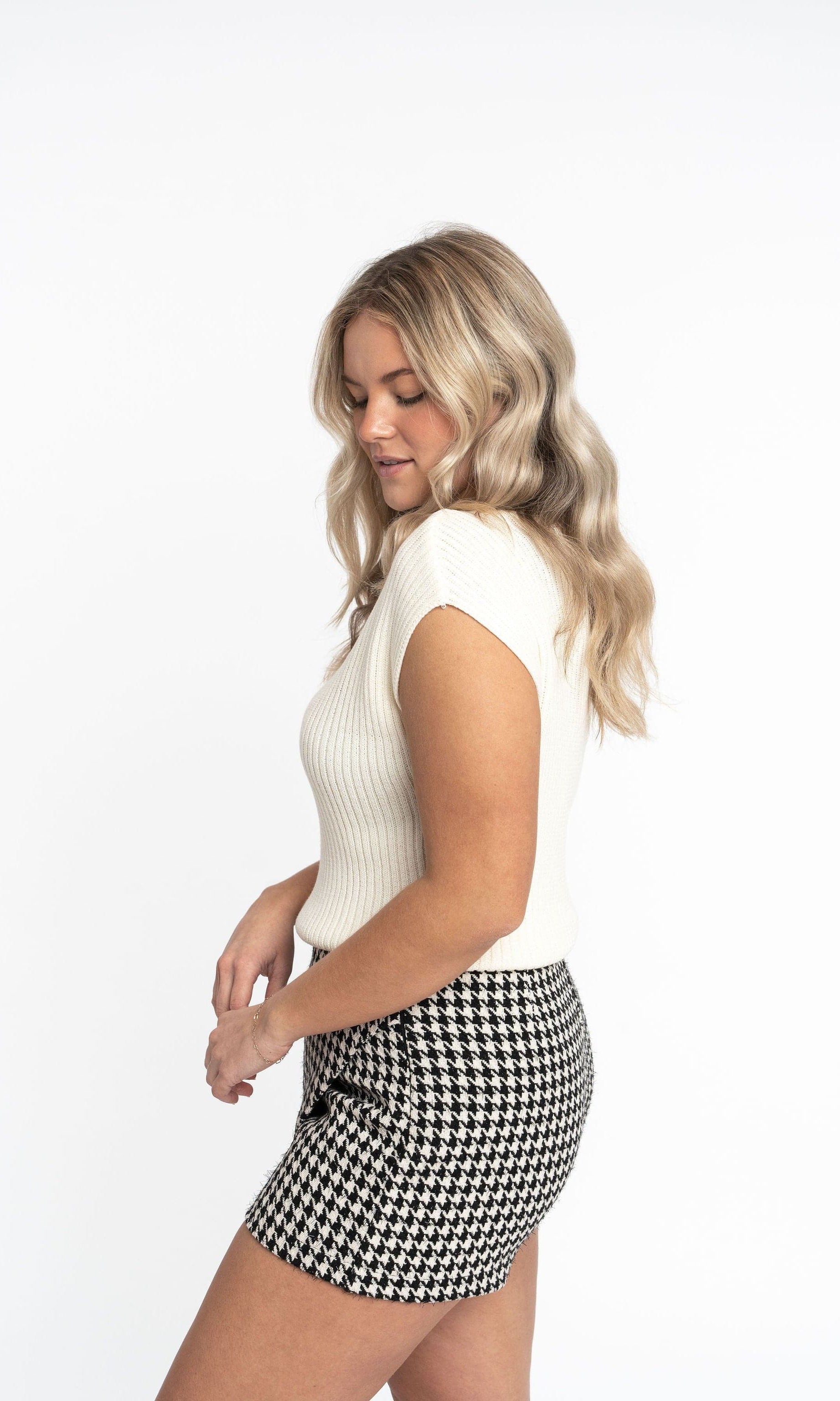 Angela: Sustainable Cap Sleeve Mock Neck Ribbed Sweater by Elaine Lewis GyalBashy