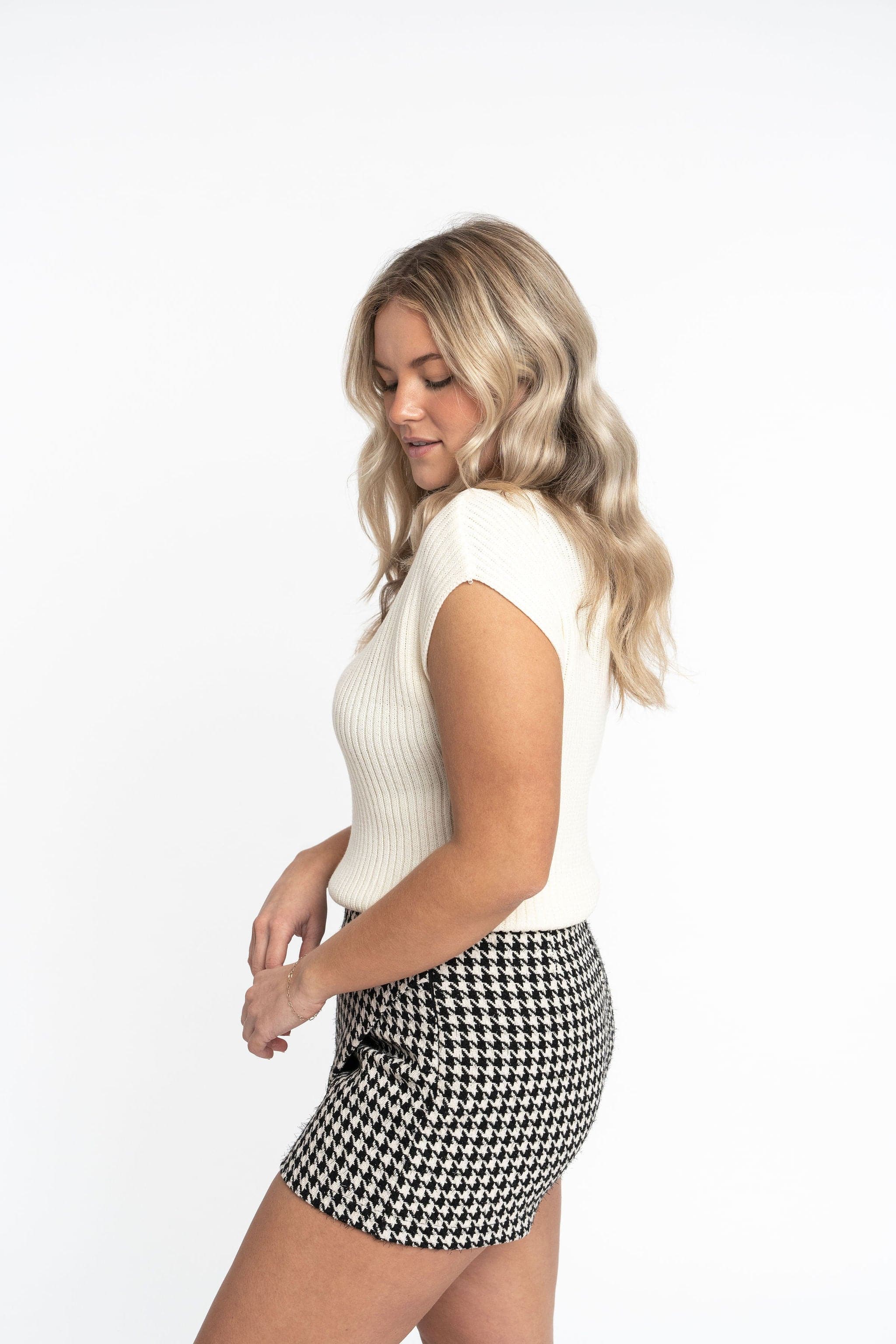 Angela: Sustainable Cap Sleeve Mock Neck Ribbed Sweater by Elaine Lewis GyalBashy