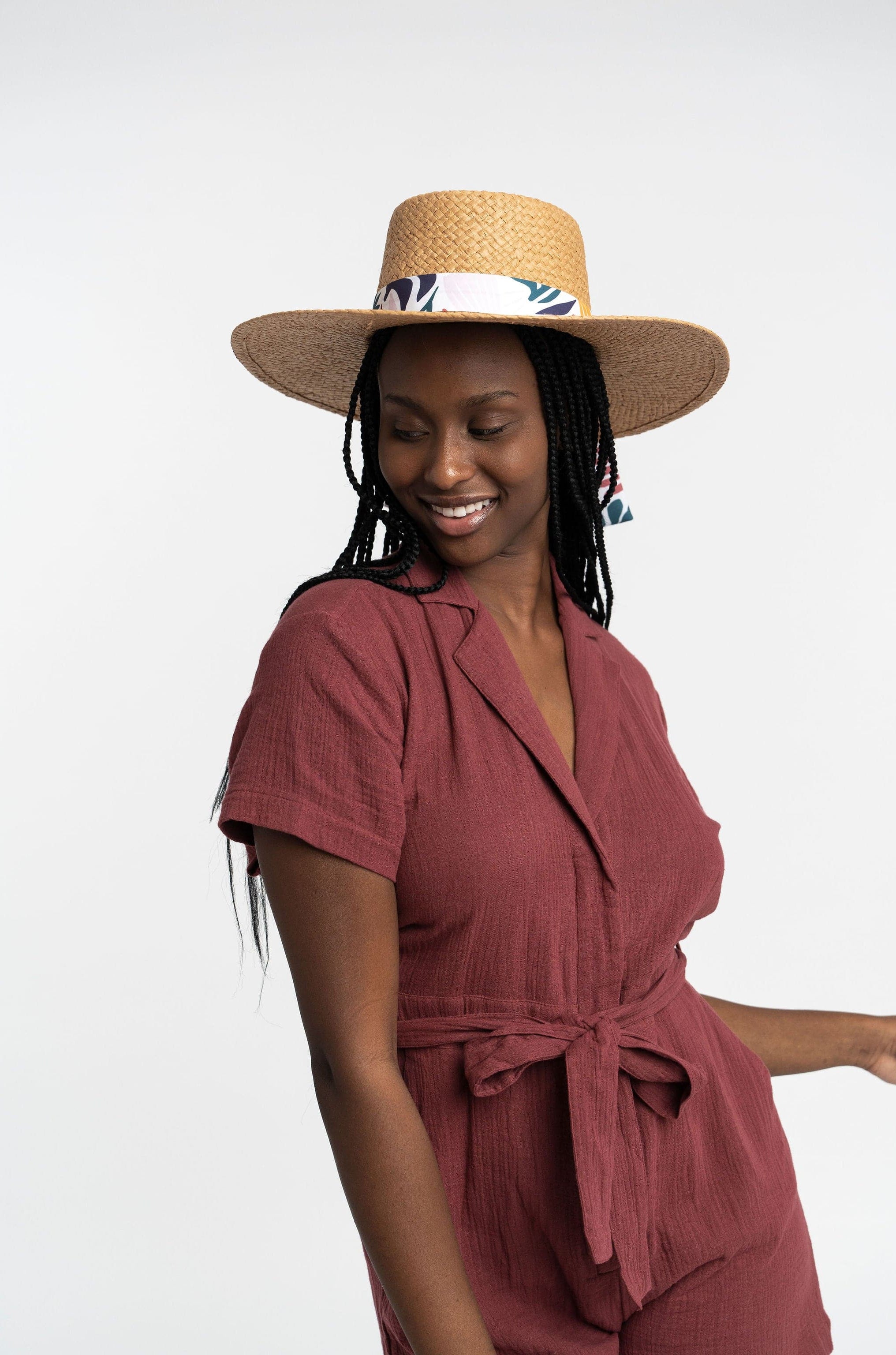 Galina Straw Hat With Recycled Microfiber Printed Band GyalBashy