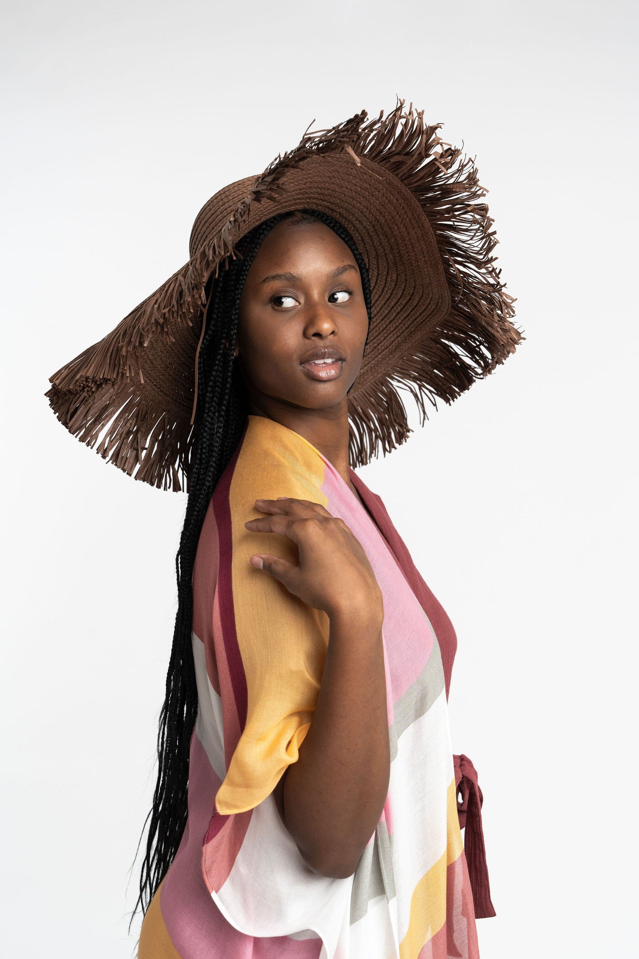 Guisa Oversized Braided Straw Sun Hat with Fringe GyalBashy