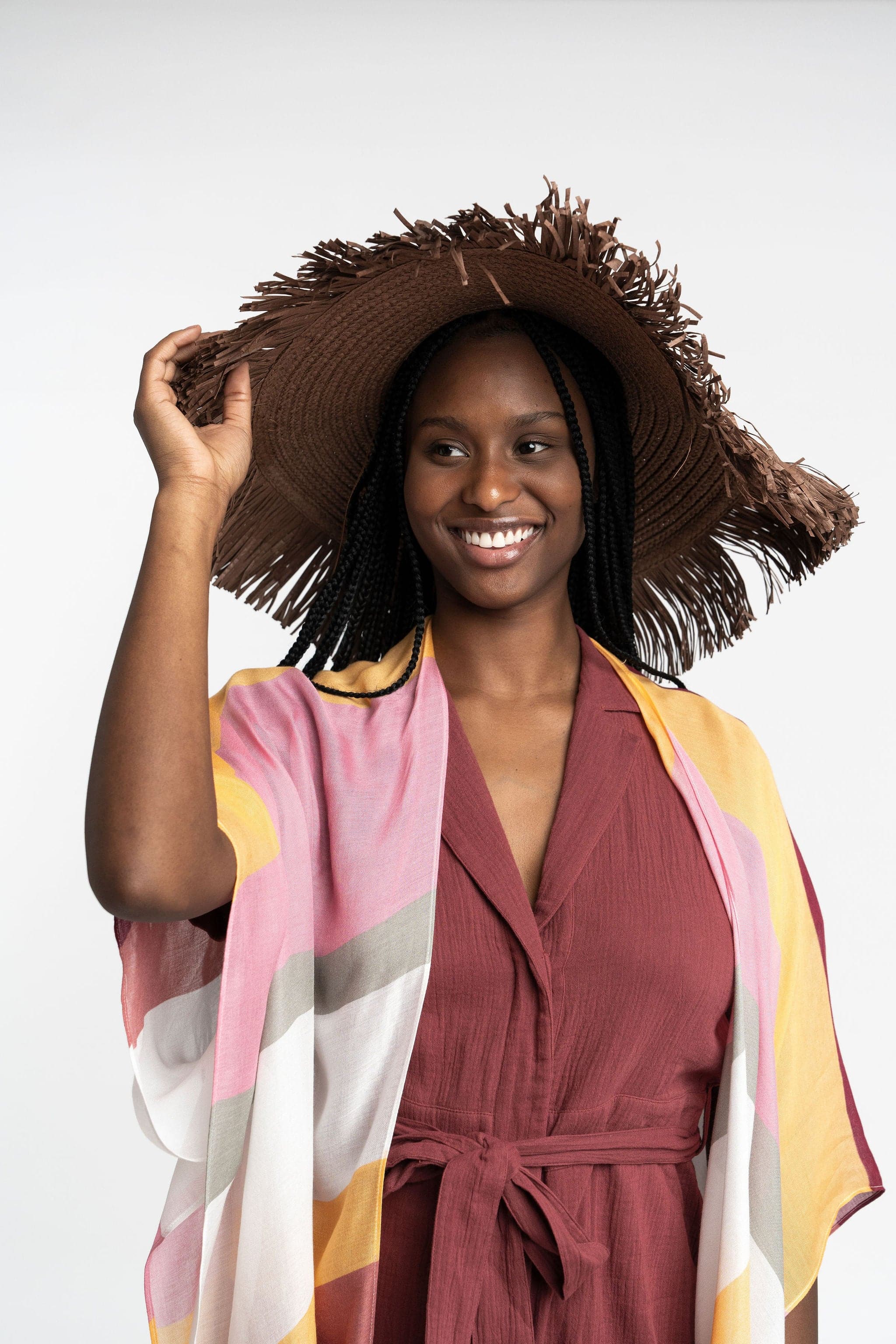 Guisa Oversized Braided Straw Sun Hat with Fringe GyalBashy