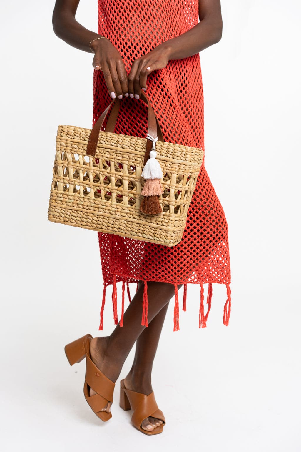 Kingston Hand Woven Rattan Tote with Genuine Leather Handles GyalBashy