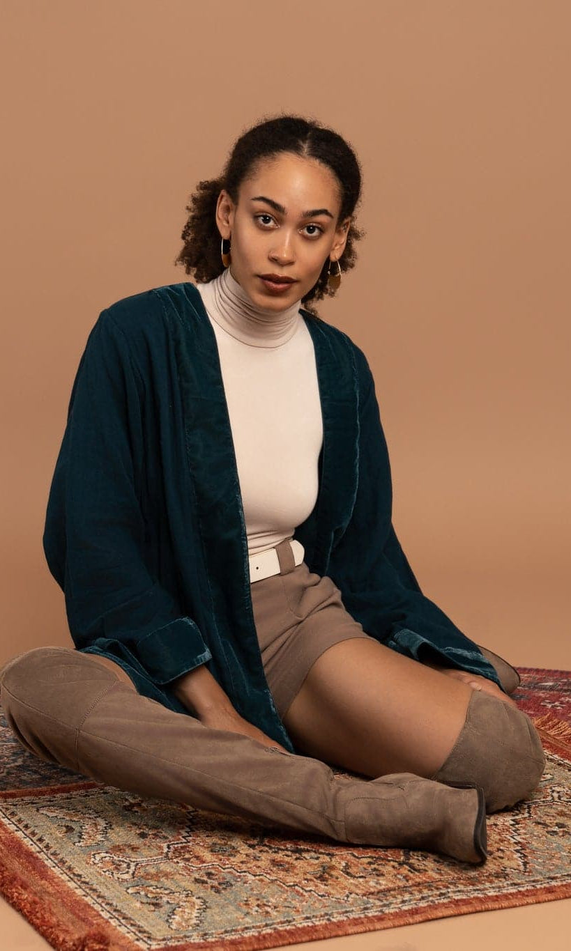 Organic Cotton Kimono with Velvet Trim GyalBashy