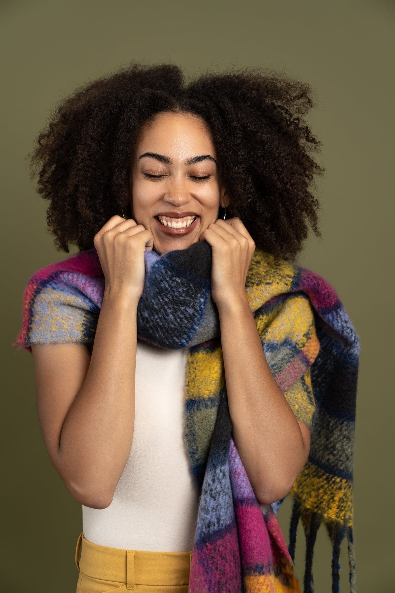 Recycled Multi Check Scarf With Fringe GyalBashy