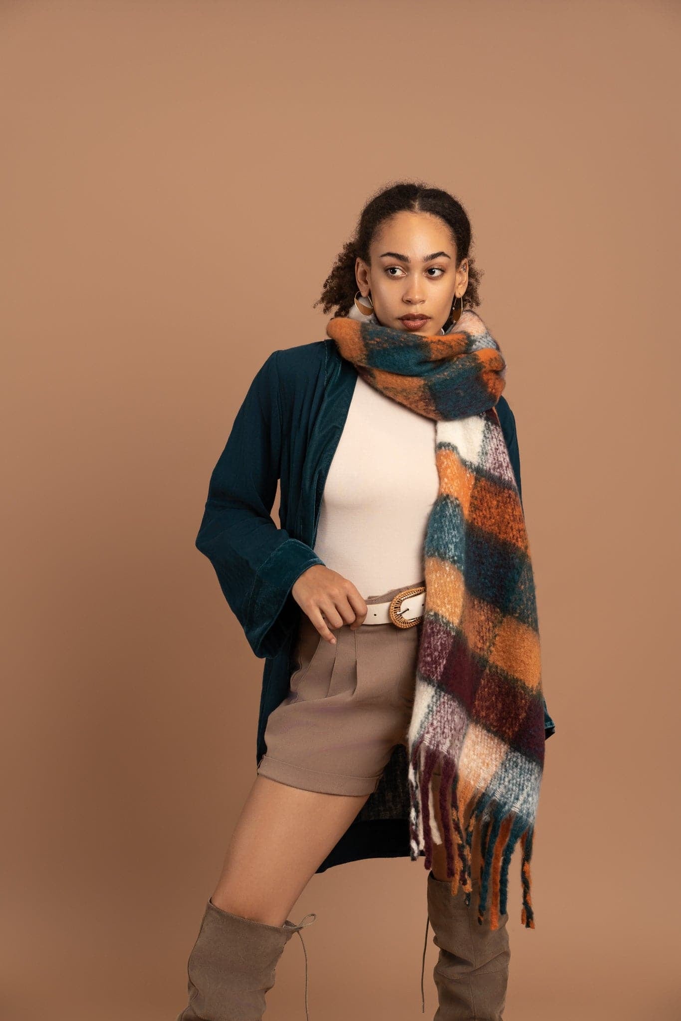 Recycled Multi Check Scarf With Fringe GyalBashy