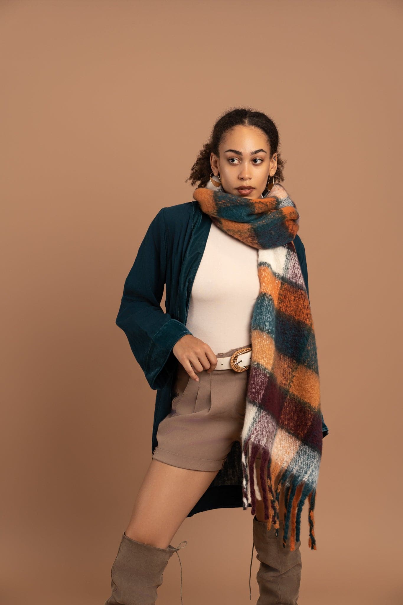 Recycled Multi Check Scarf With Fringe GyalBashy