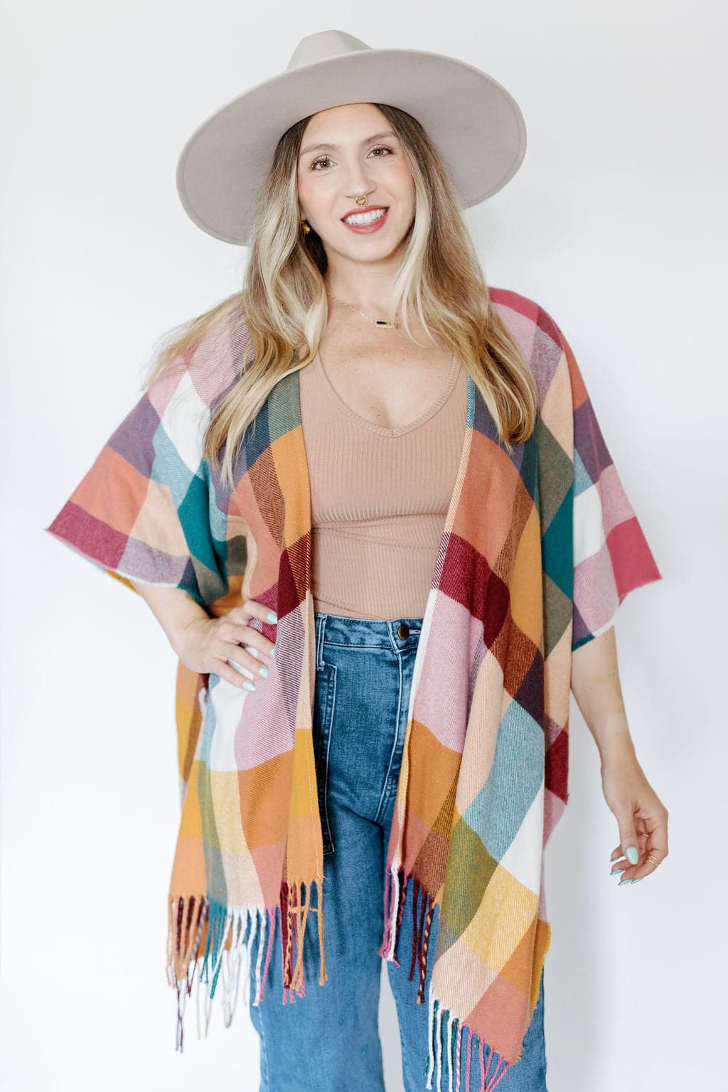 Recycled Plaid Ruana with Fringe GyalBashy