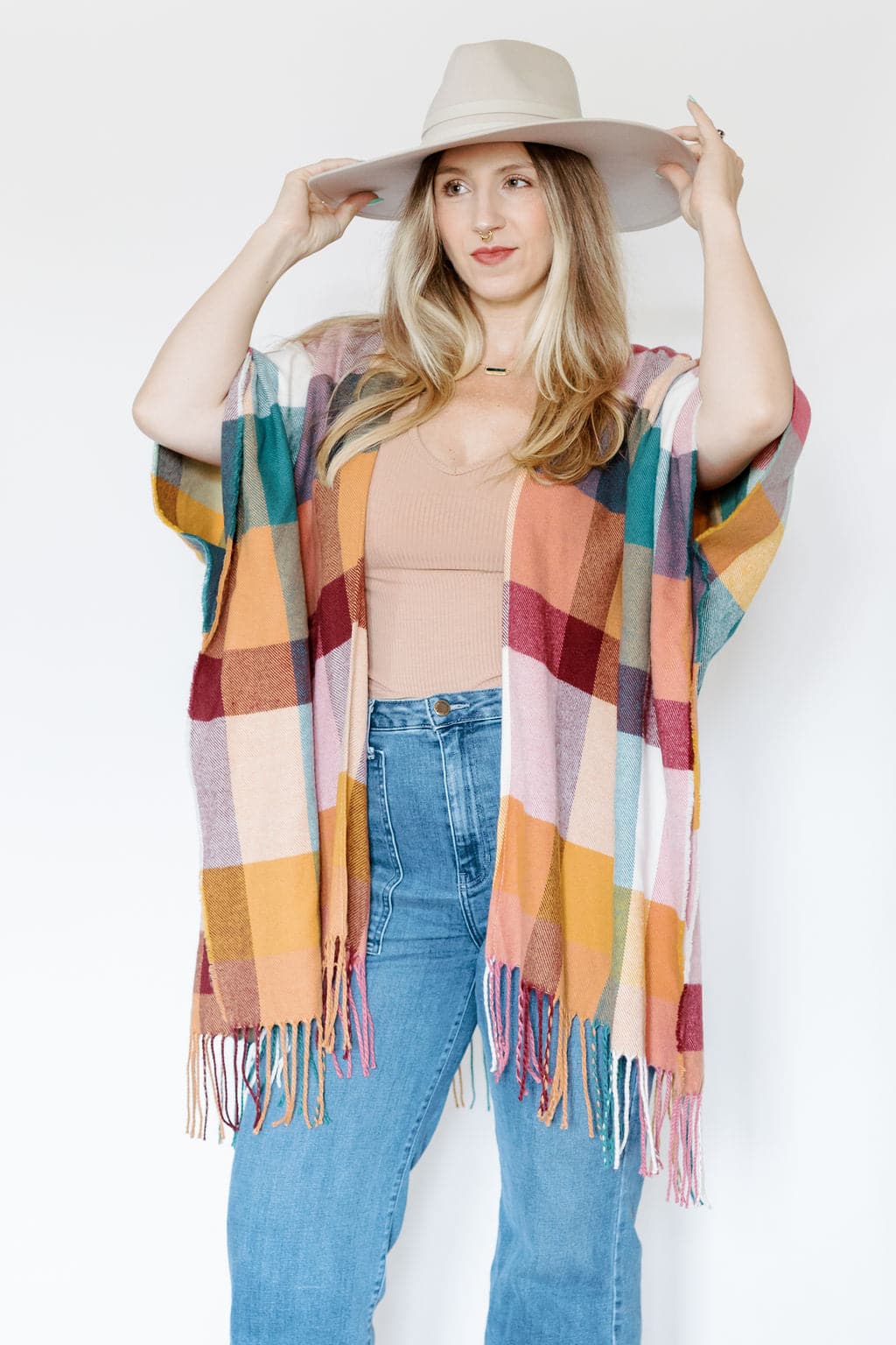 Recycled Plaid Ruana with Fringe GyalBashy