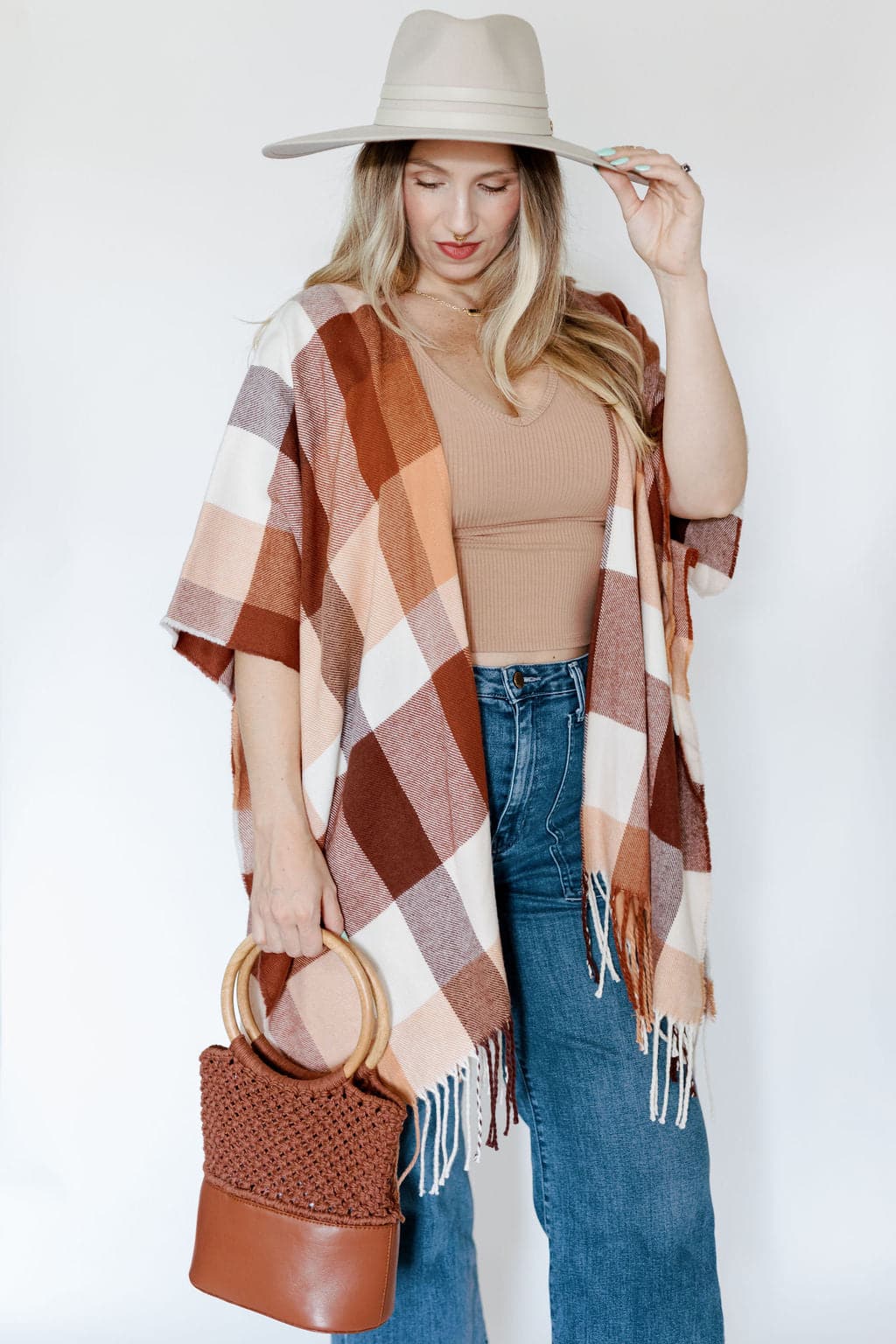 Recycled Plaid Ruana with Fringe GyalBashy