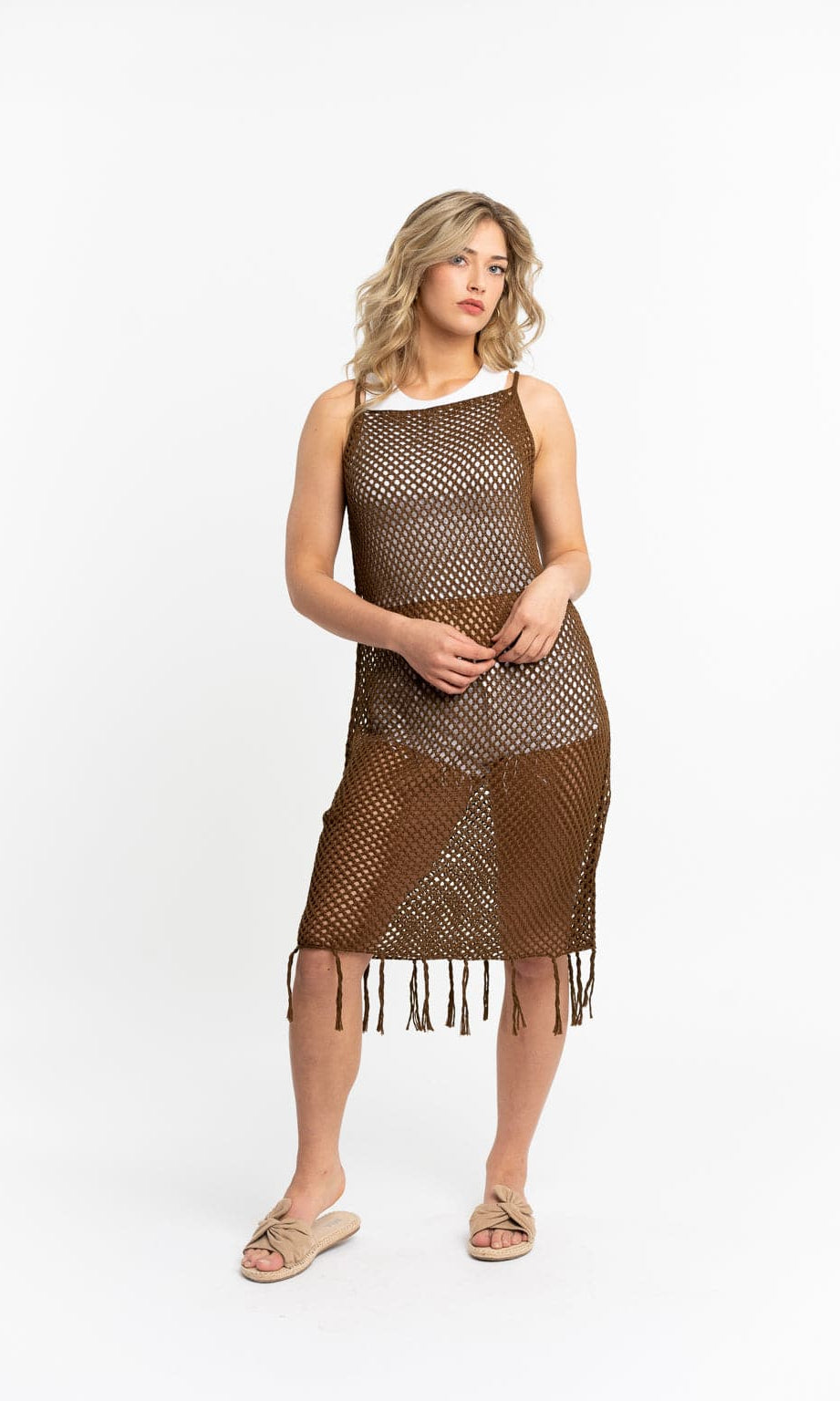 Recycled Polyester Bambarra Crochet Coverup With Tassels GyalBashy