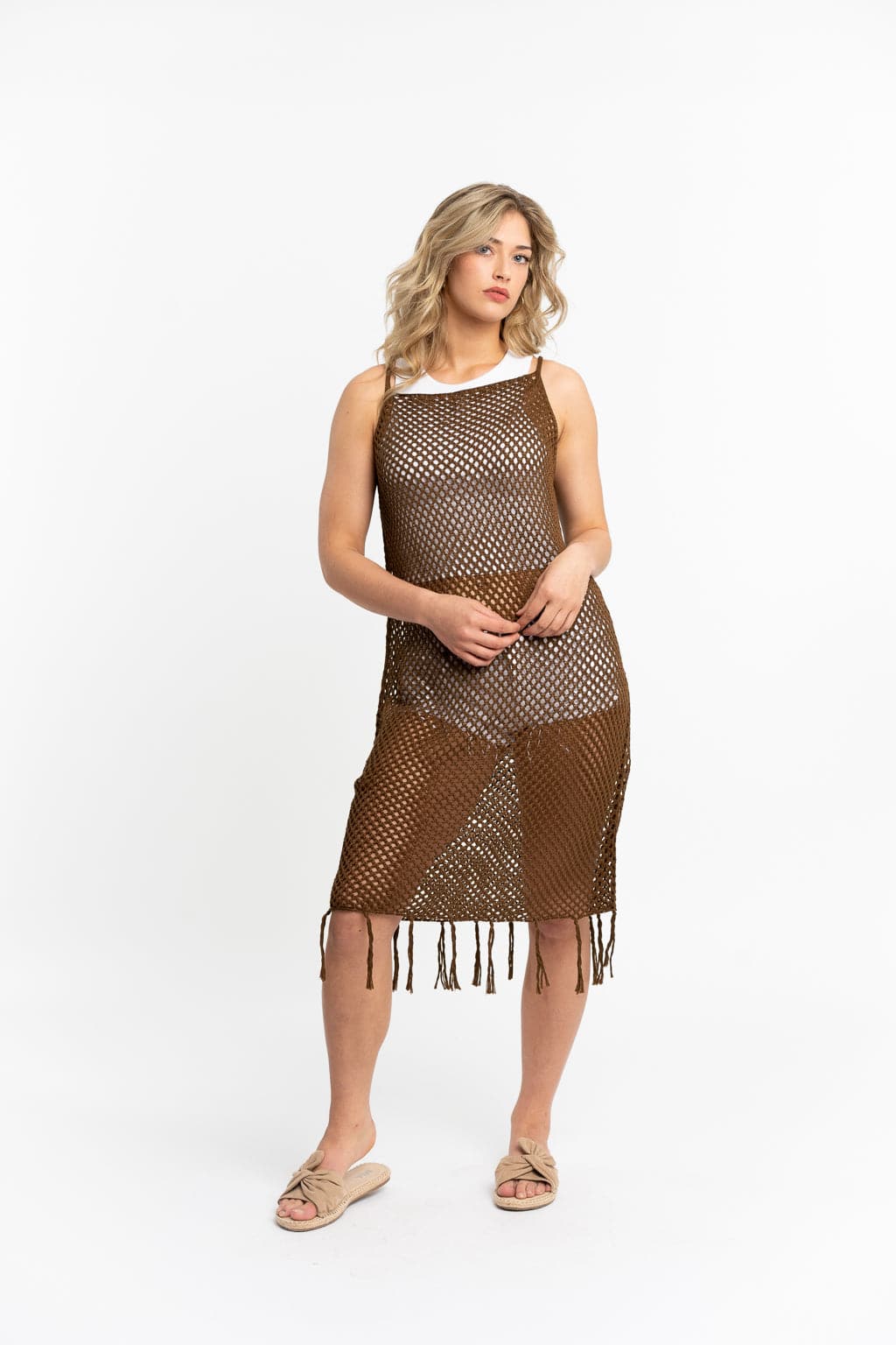 Recycled Polyester Bambarra Crochet Coverup With Tassels GyalBashy