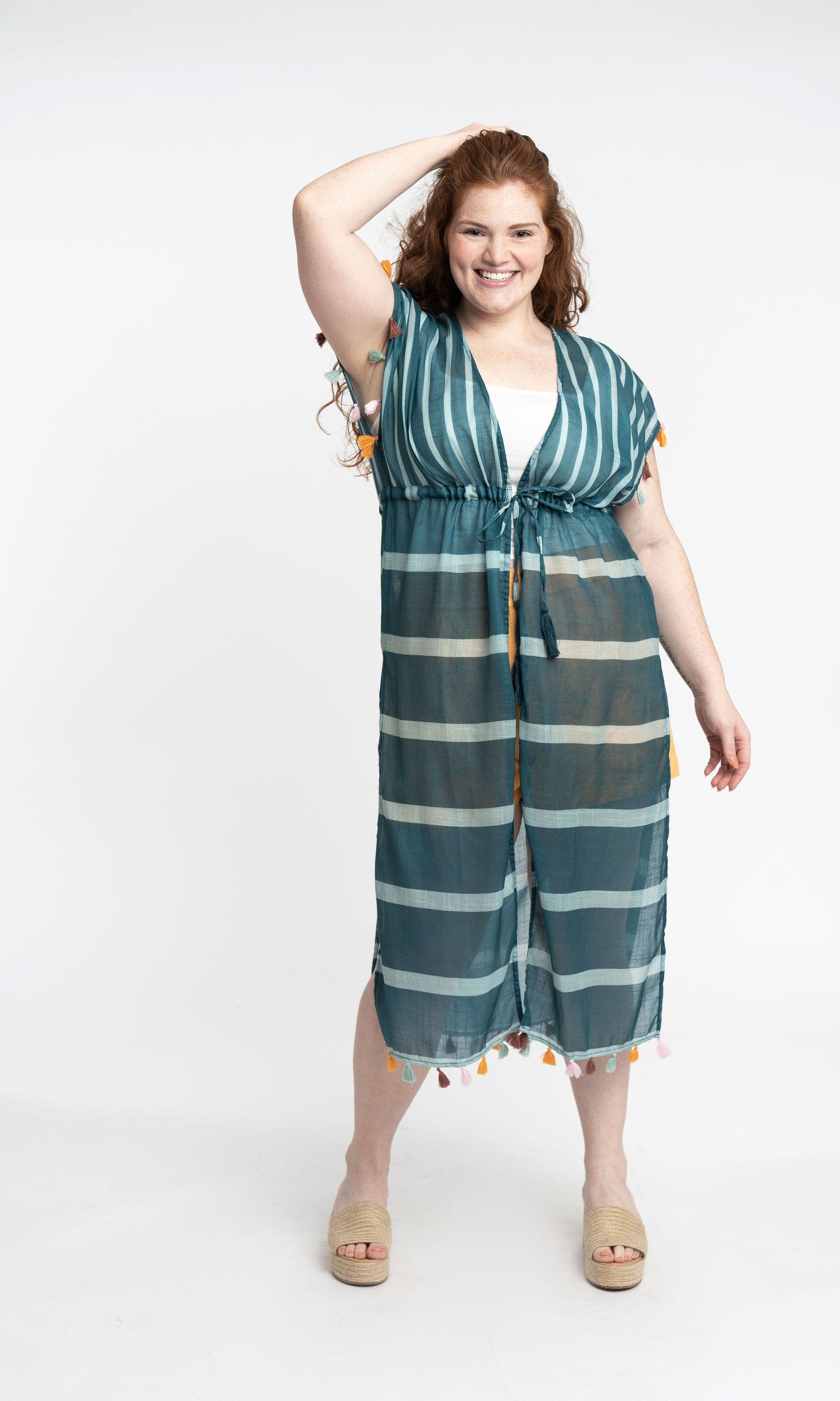 Recycled Polyester Luana Striped Maxi Cover Up With Tassels GyalBashy