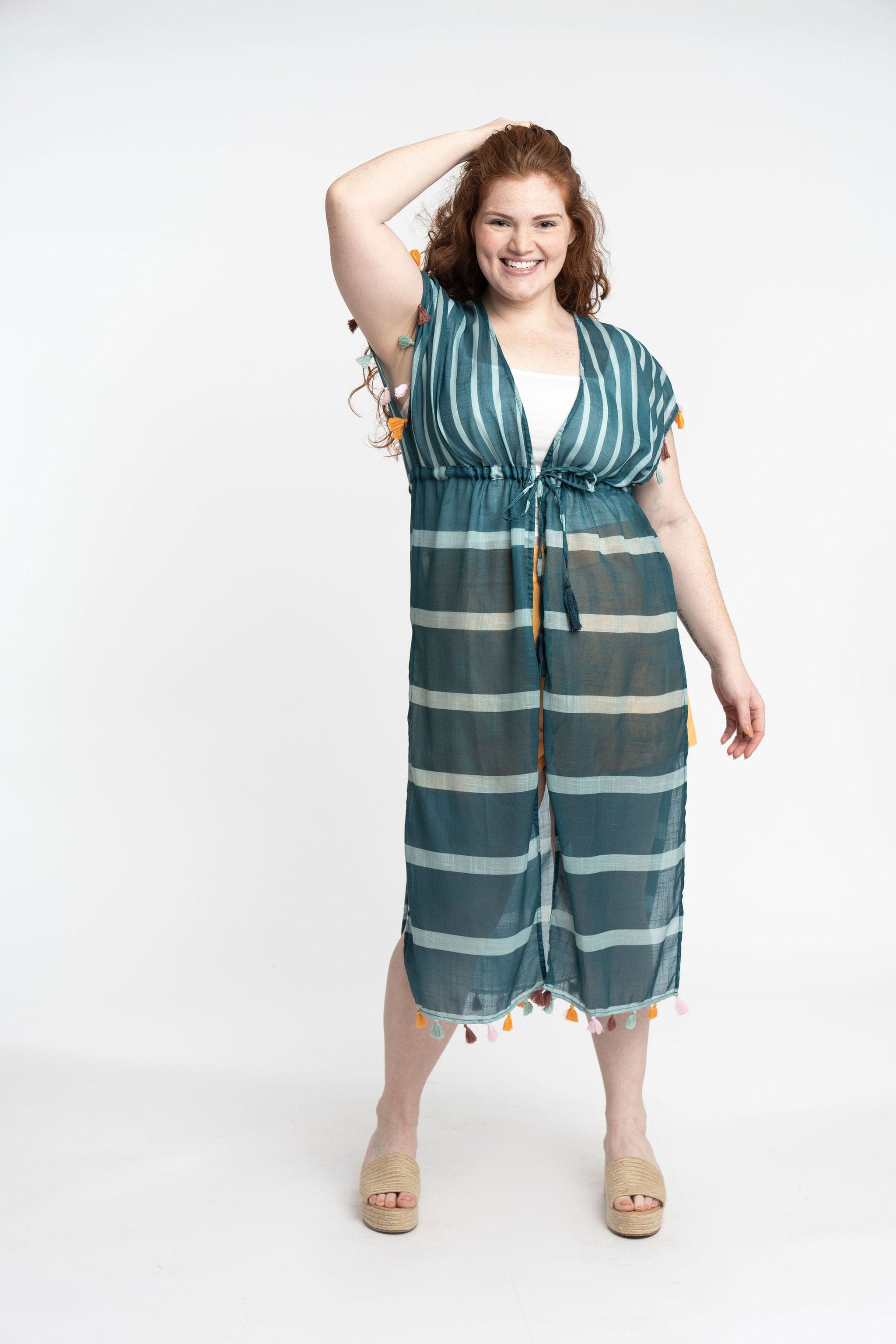 Recycled Polyester Luana Striped Maxi Cover Up With Tassels GyalBashy