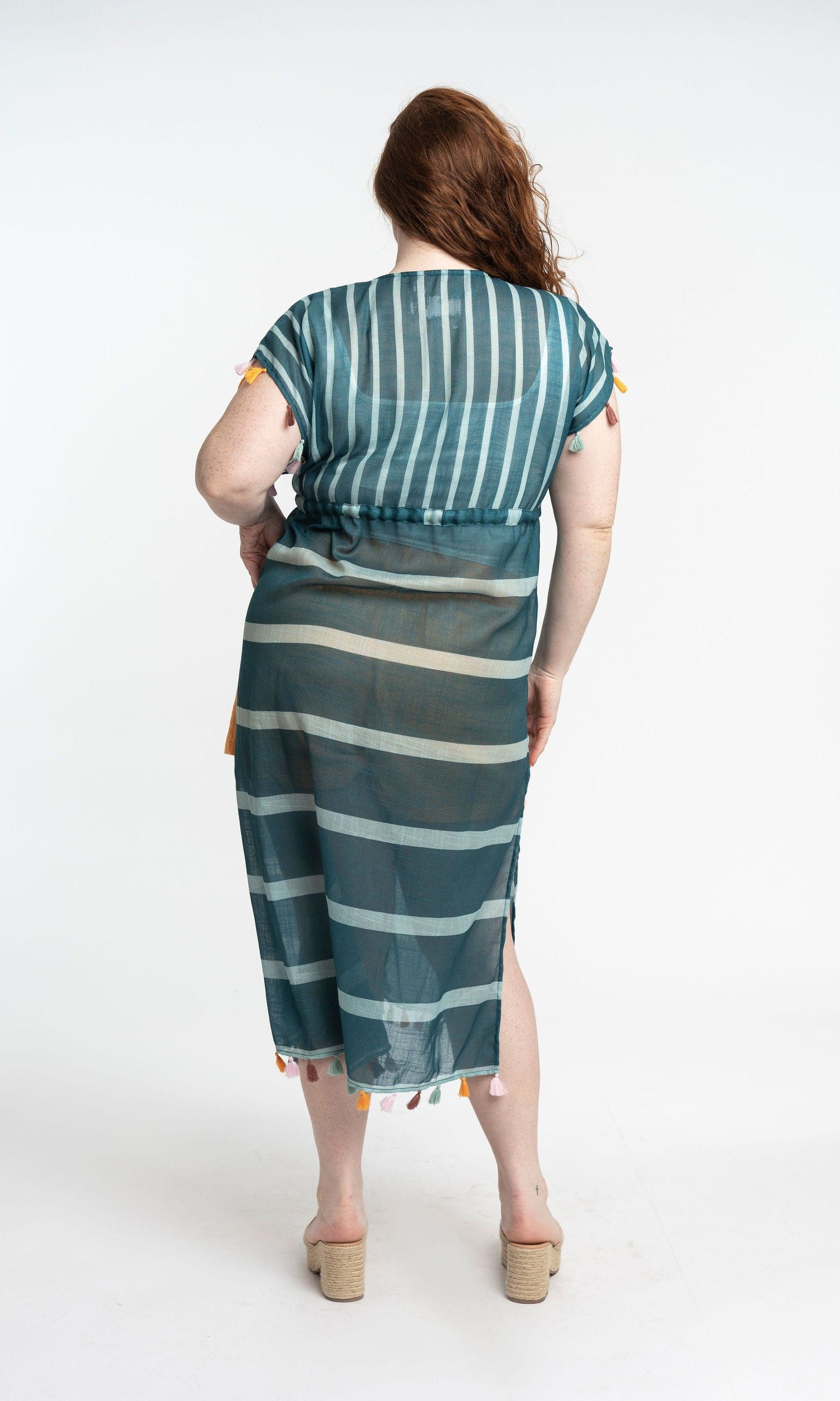 Recycled Polyester Luana Striped Maxi Cover Up With Tassels GyalBashy
