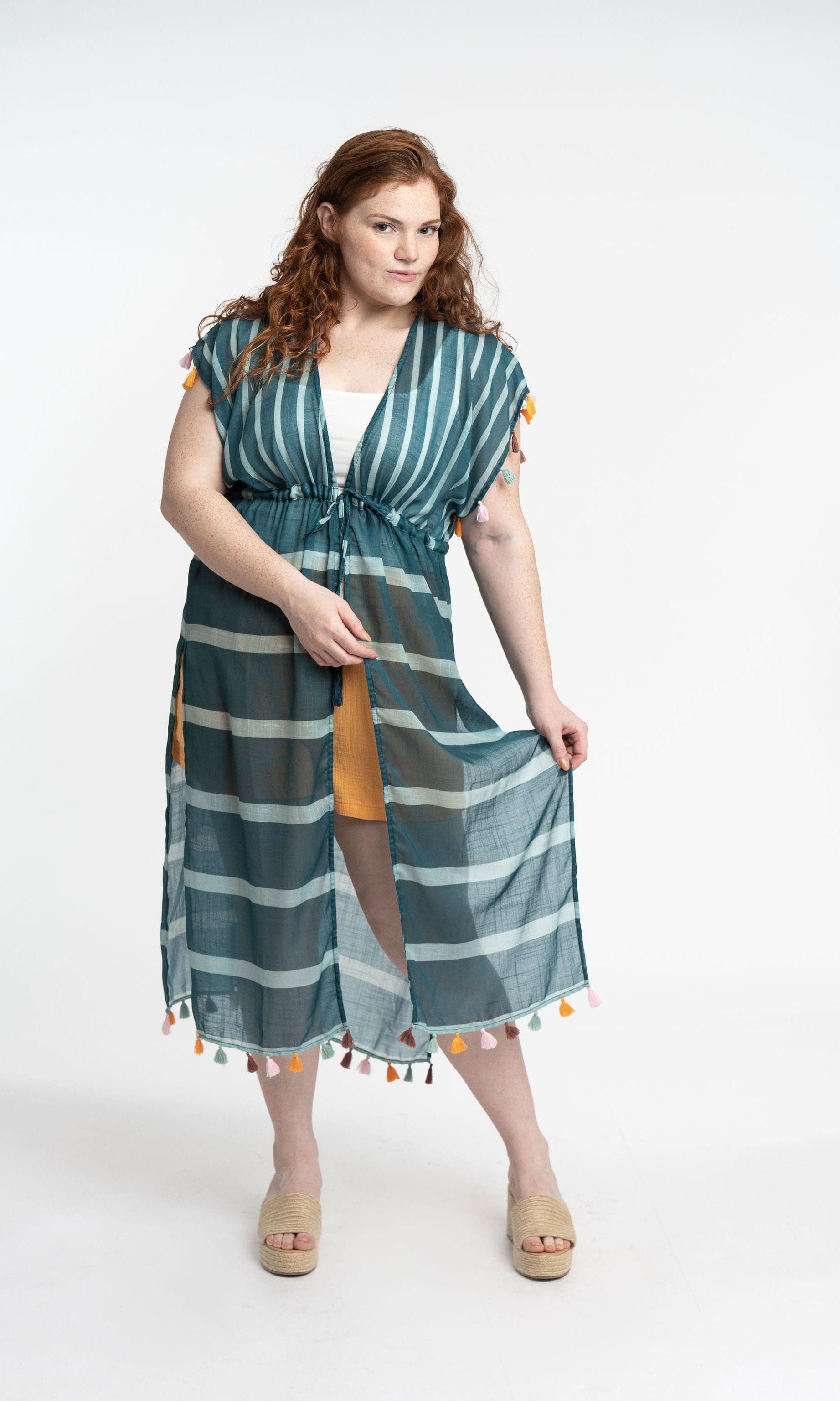 Recycled Polyester Luana Striped Maxi Cover Up With Tassels GyalBashy