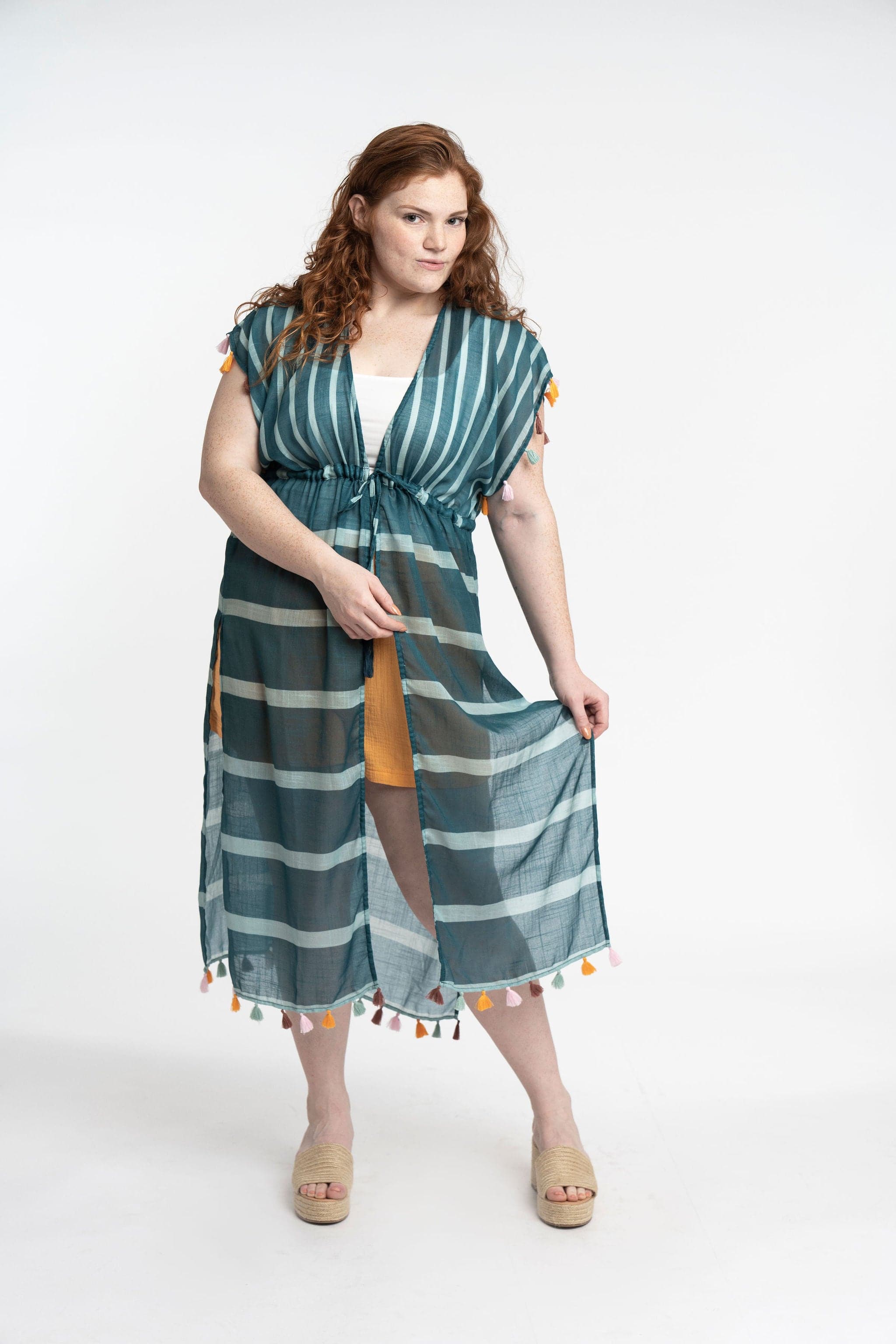 Recycled Polyester Luana Striped Maxi Cover Up With Tassels GyalBashy