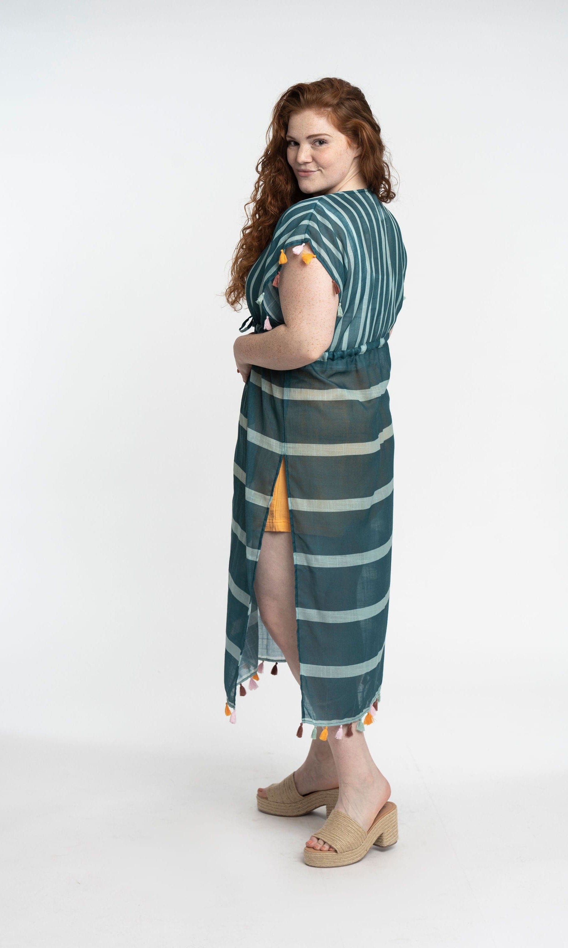 Recycled Polyester Luana Striped Maxi Cover Up With Tassels GyalBashy