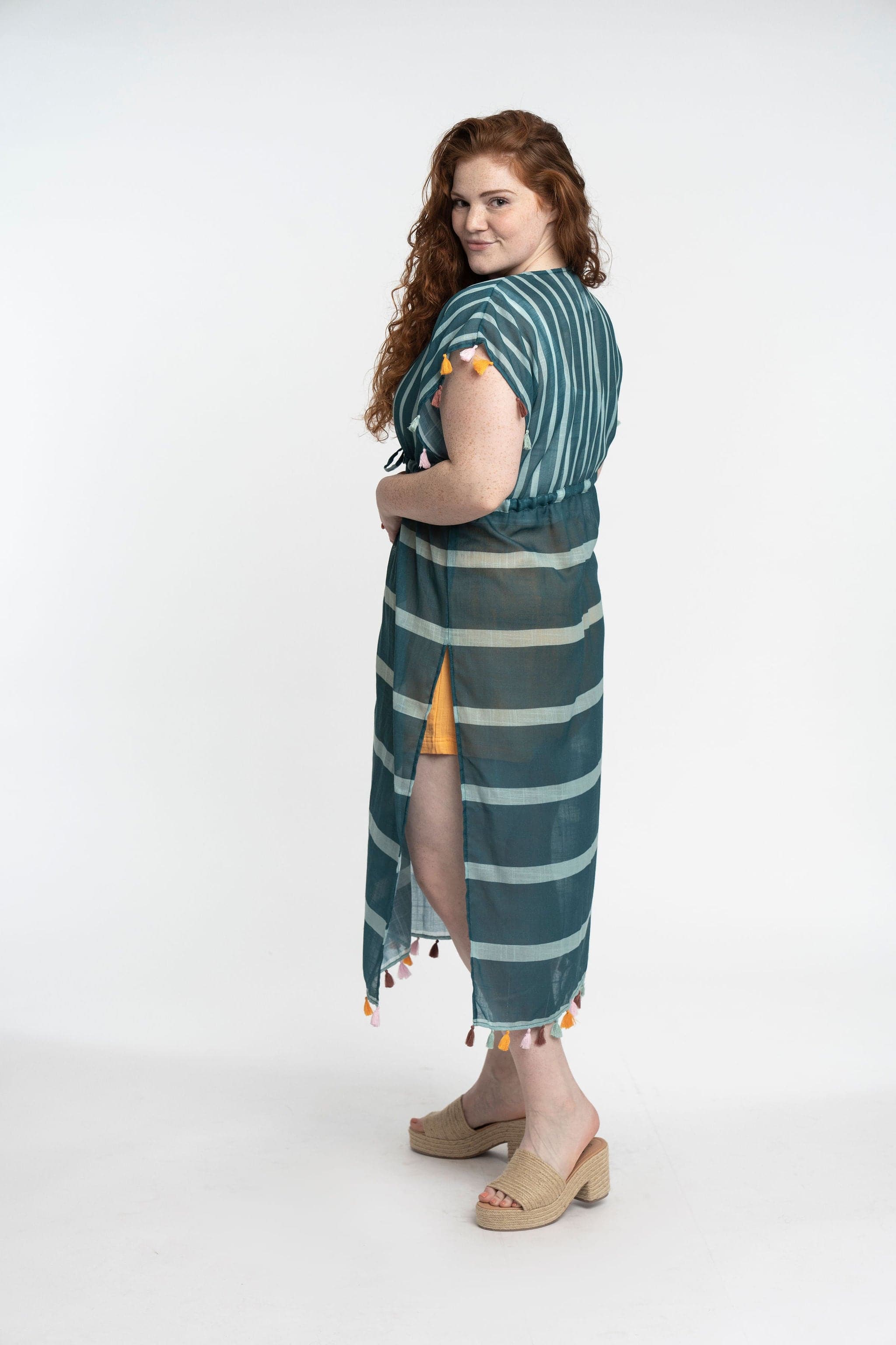 Recycled Polyester Luana Striped Maxi Cover Up With Tassels GyalBashy