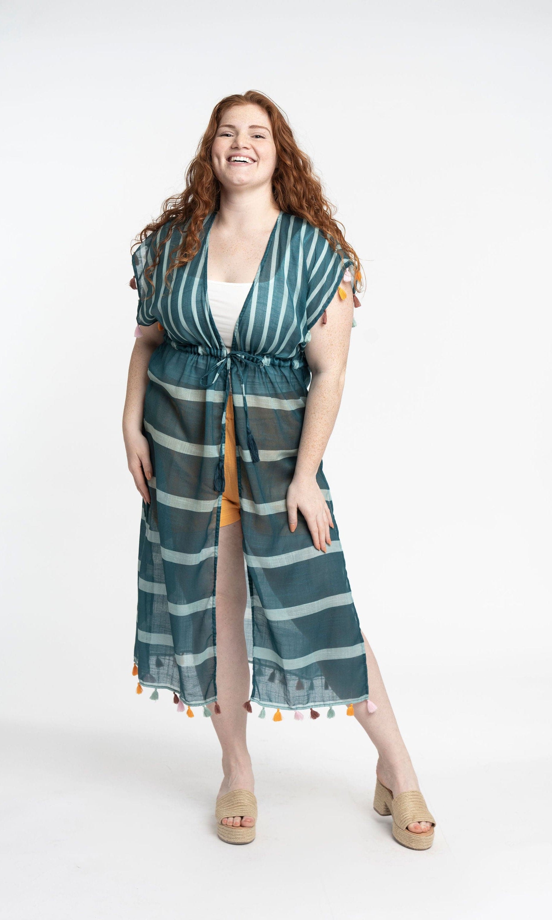 Recycled Polyester Luana Striped Maxi Cover Up With Tassels GyalBashy