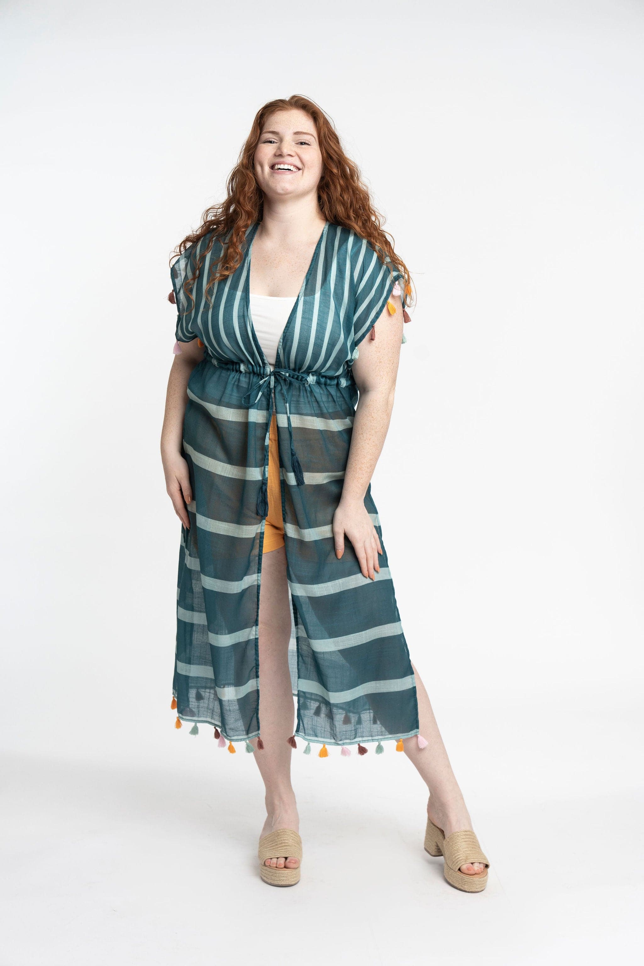 Recycled Polyester Luana Striped Maxi Cover Up With Tassels GyalBashy
