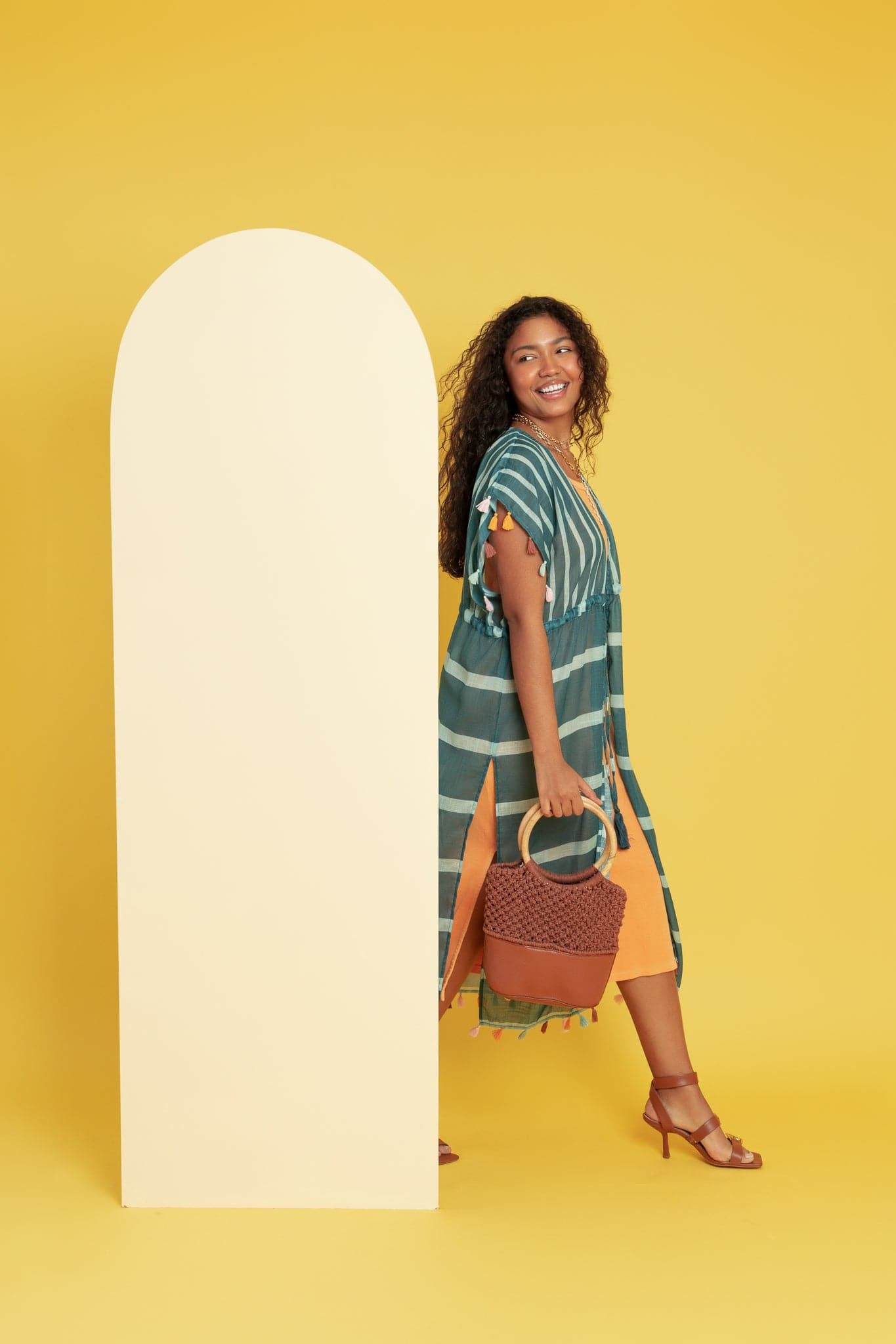 Recycled Polyester Luana Striped Maxi Cover Up With Tassels GyalBashy