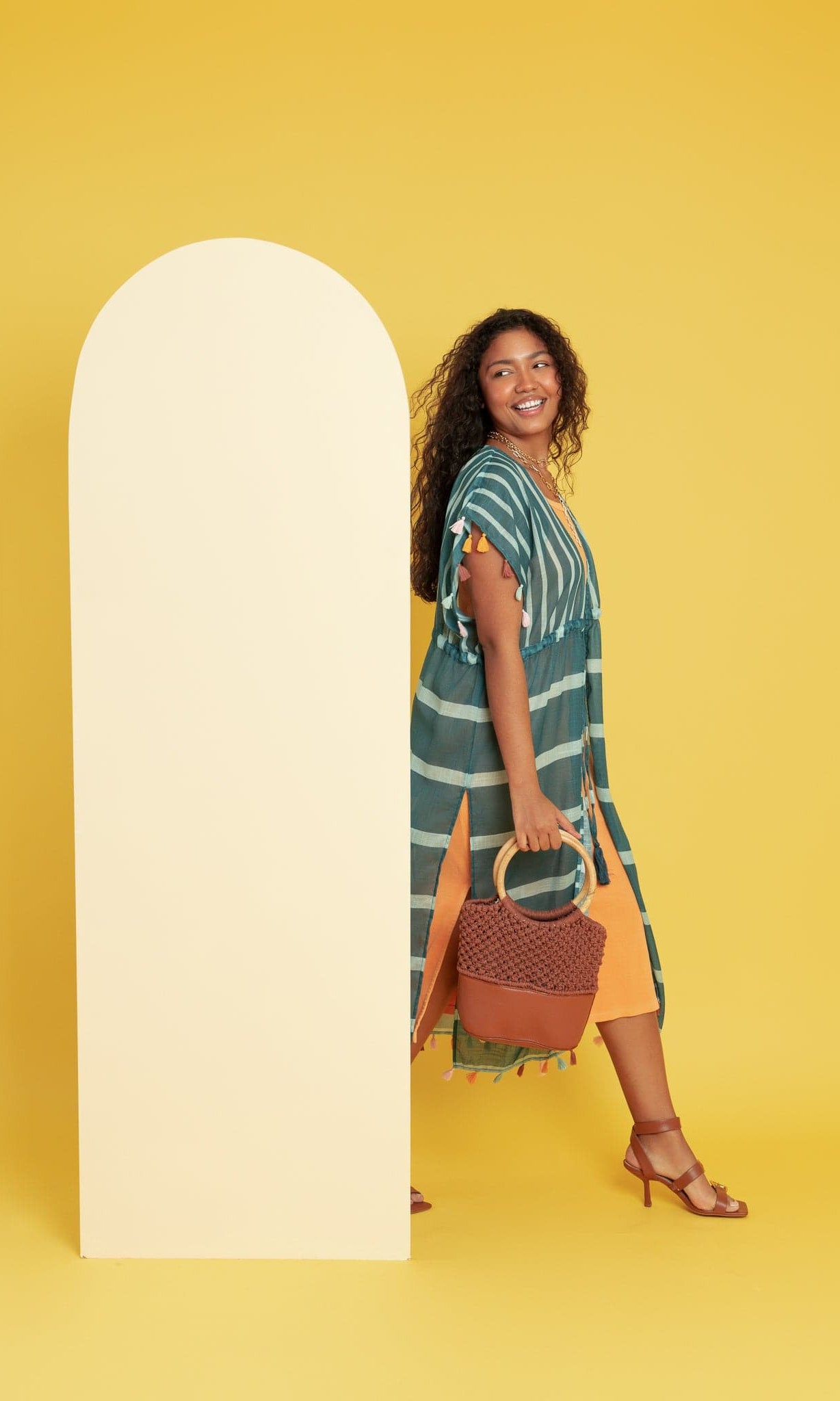 Recycled Polyester Luana Striped Maxi Cover Up With Tassels GyalBashy