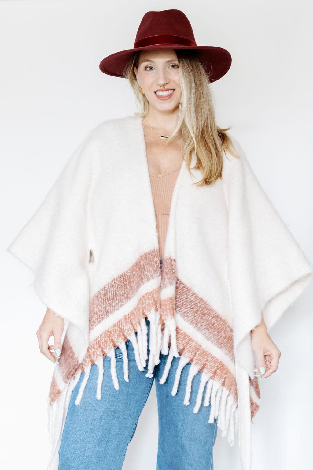 Striped Belted Ruana With Fringe GyalBashy