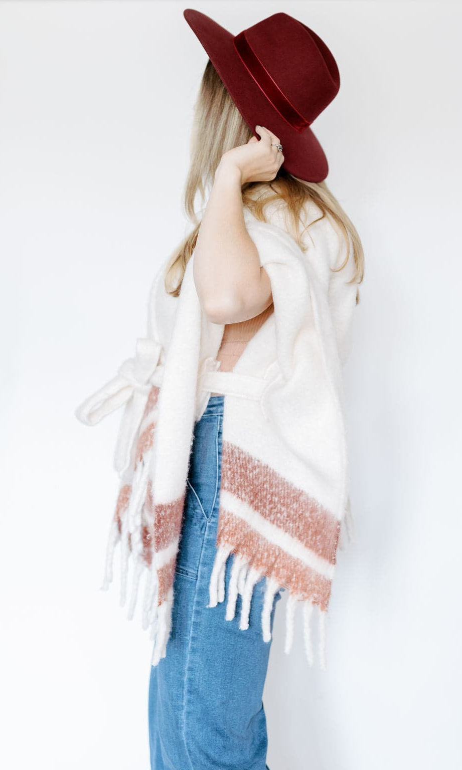 Striped Belted Ruana With Fringe GyalBashy