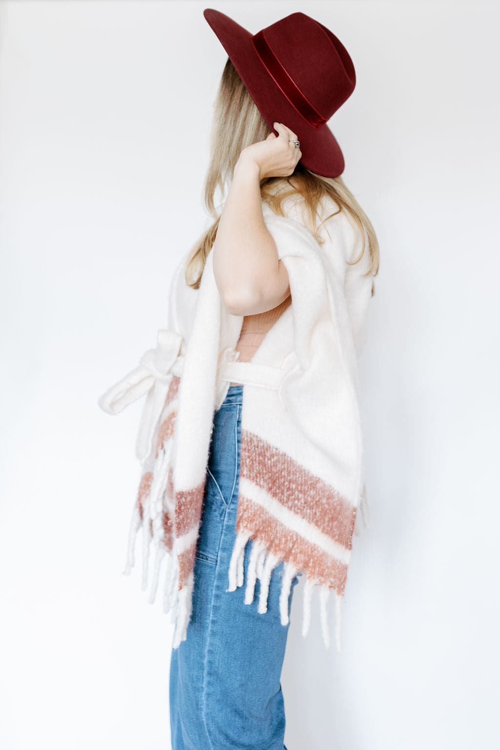 Striped Belted Ruana With Fringe GyalBashy