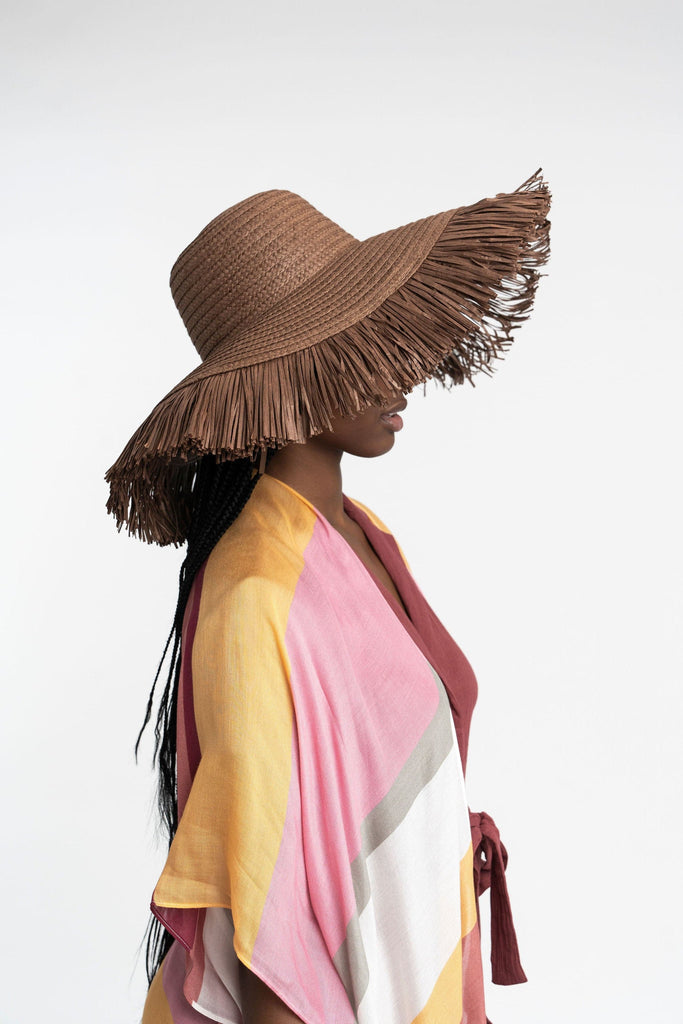 Guisa Oversized Braided Straw Sun Hat with Fringe GyalBashy