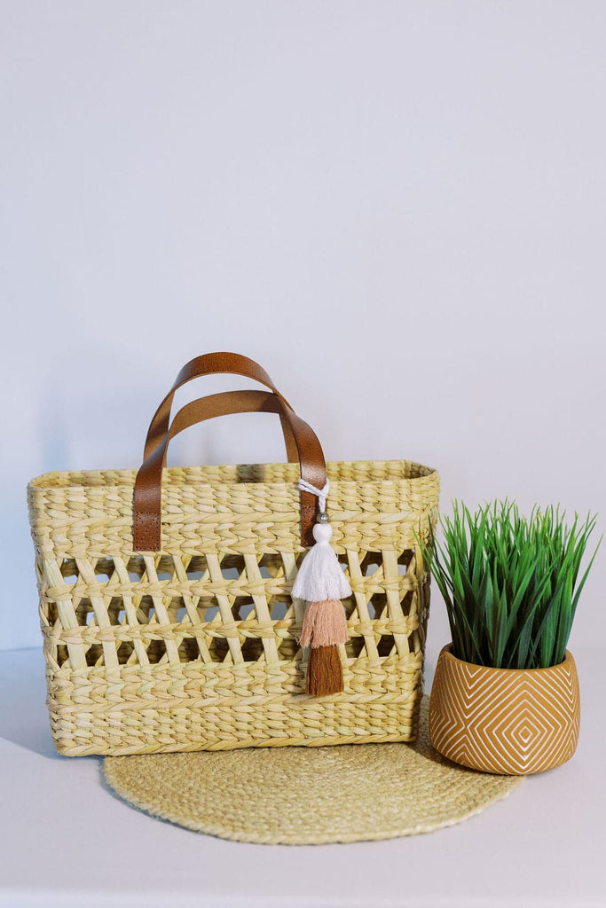 Kingston Hand Woven Rattan Tote with Genuine Leather Handles GyalBashy